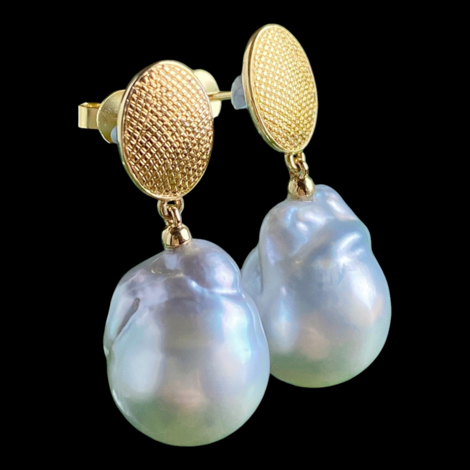 Saltwater Pearl 12-13mm Baroque Earrings set in 18K Yellow Gold