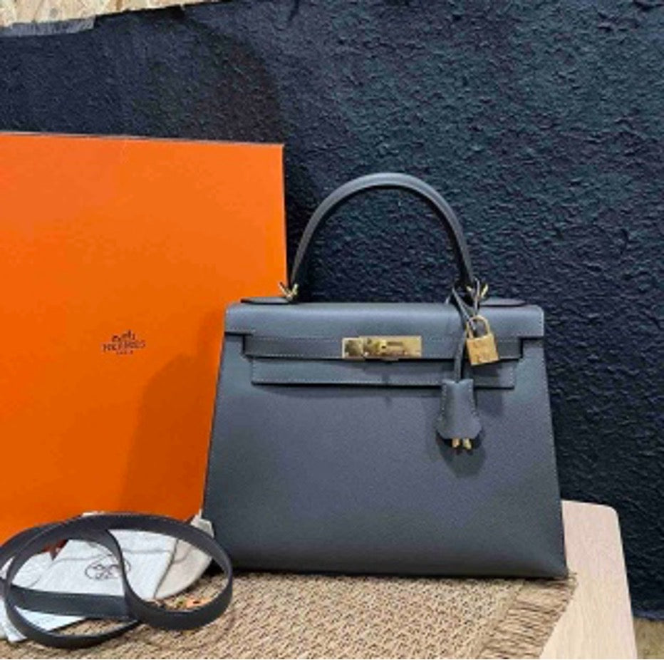 Hermes Kelly 28 Graphite Grey U-shaped Leather US63183