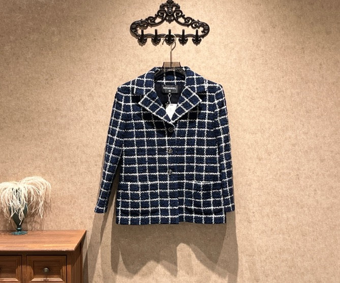 Chanel 24P Blue Check Tweed Midi Coat / Size 38 / Brand New / 43234 SYCF43234