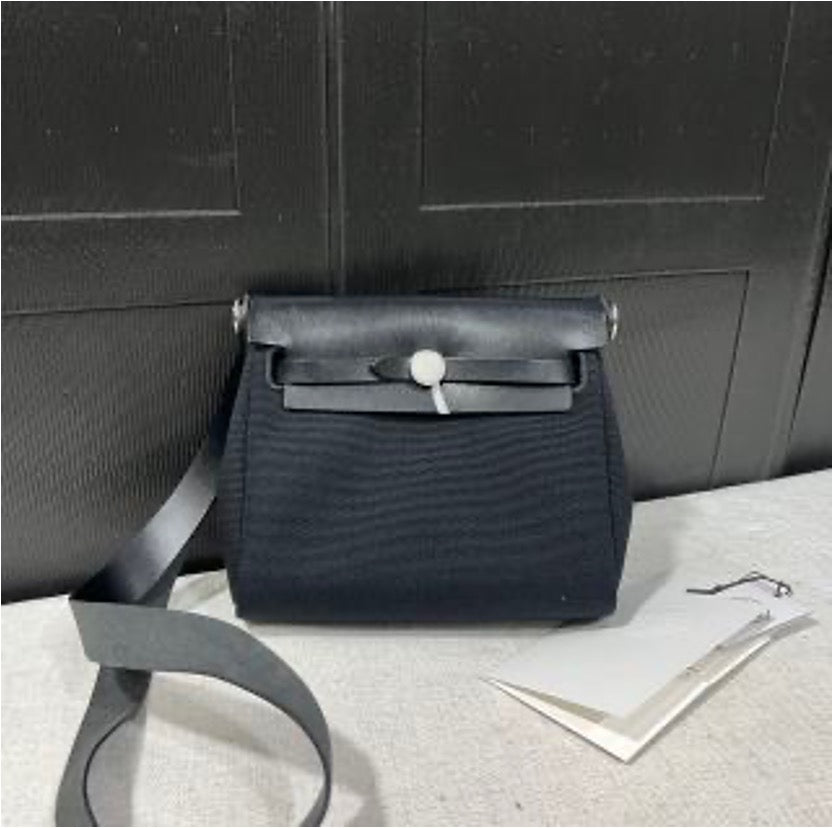 Hermes Black and Silver Mini Herbag K Engraving US68186