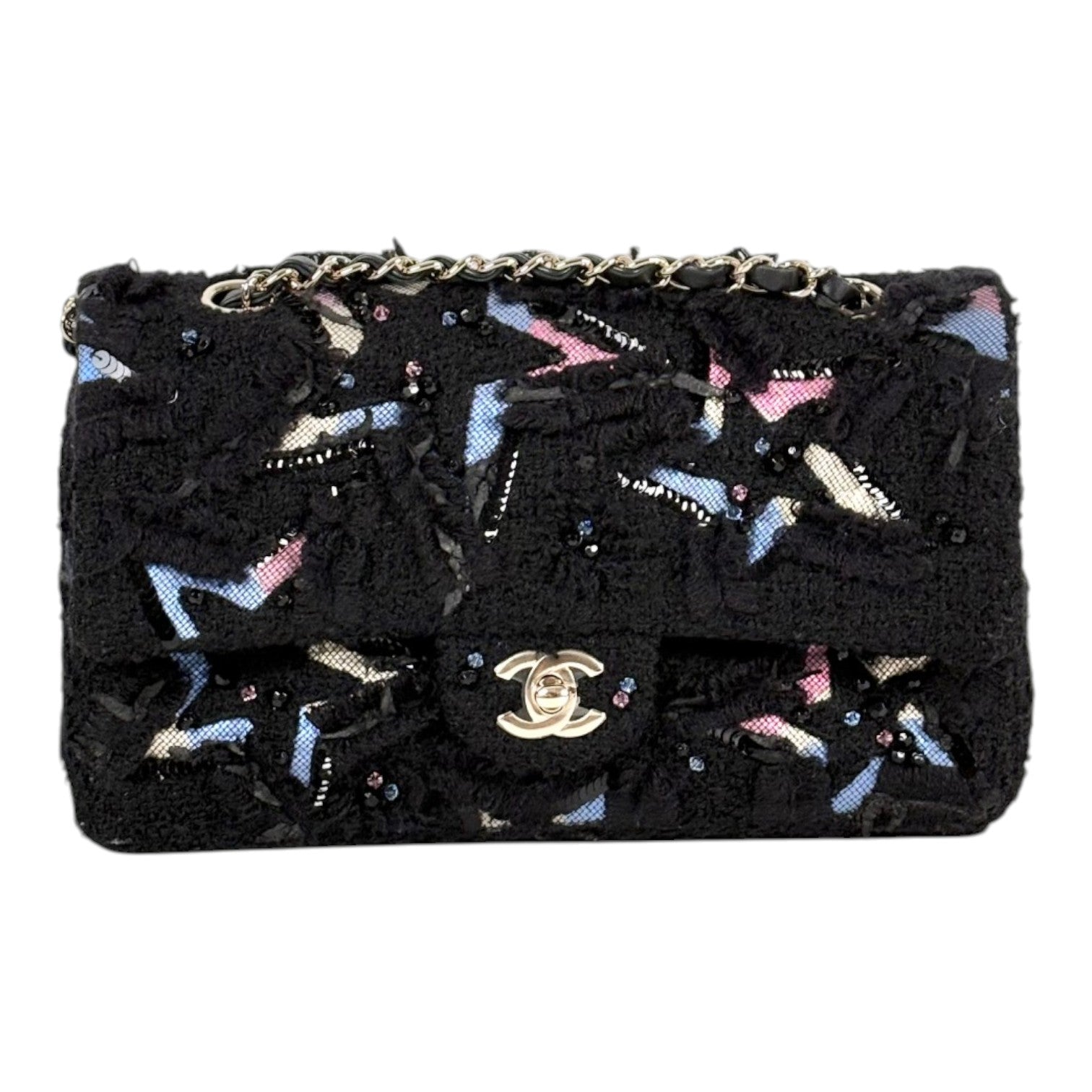 Chanel Medium Black Classic Flap in Tweed