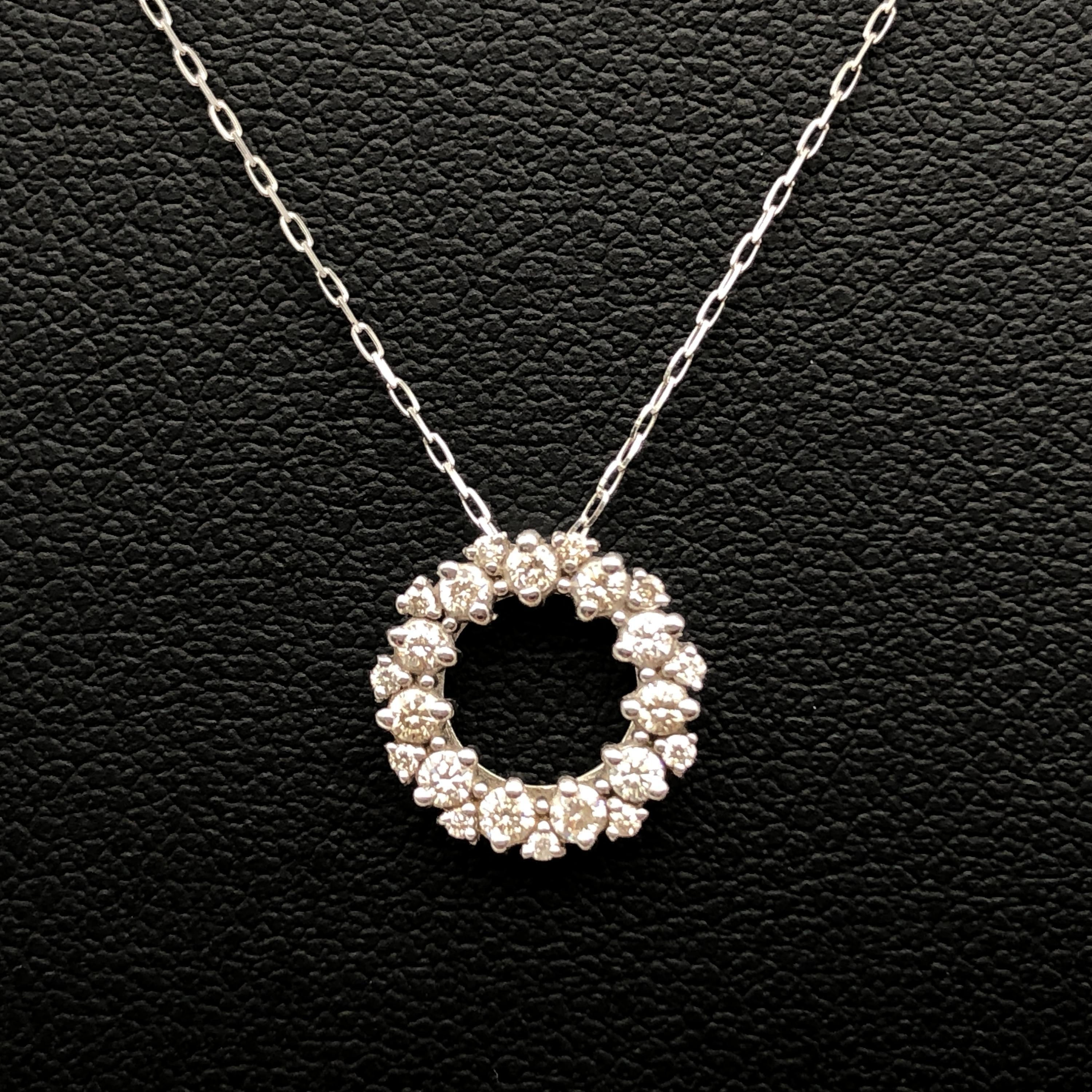 Custom Jewelry Diamonds Circle Pendant Top Necklace, K18WG, D(0.20ct), 1.4g, Approx 16.5inch C297292