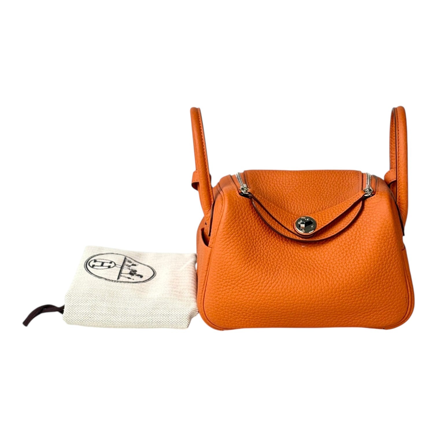 Hermes Orange Lindy Mini Bag in Clemence Leather