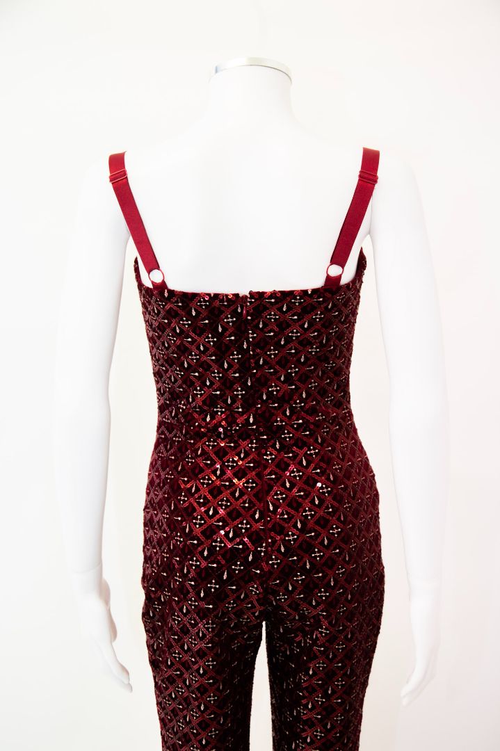 Nadine Merabi S/S Embroidered Sequin Jumpsuit Red/ White S