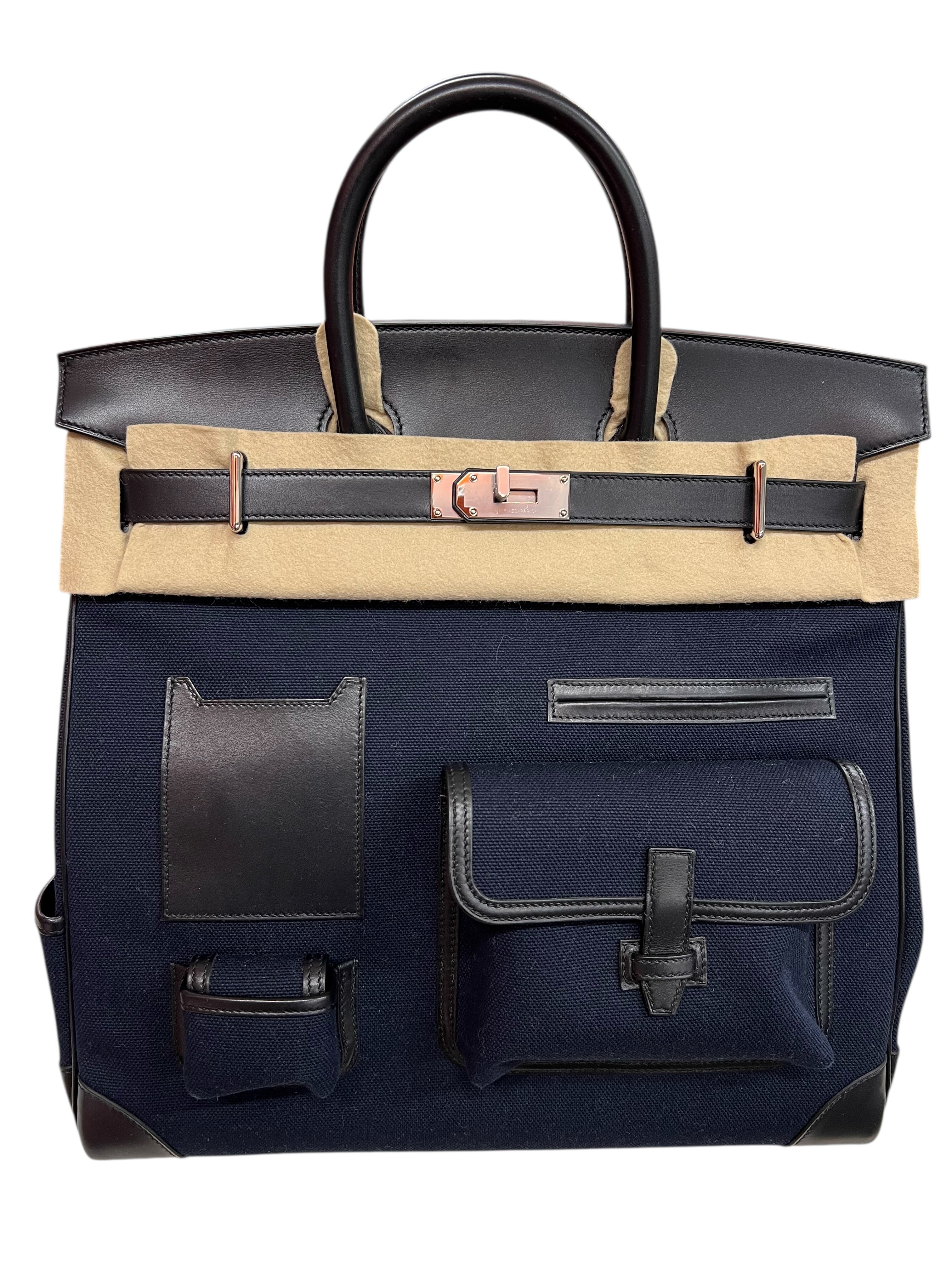 Hermes Haut à Courroies Cargo Blue Marine Toile Goeland / Black Boxcalf PHW #B SKCJB-272682