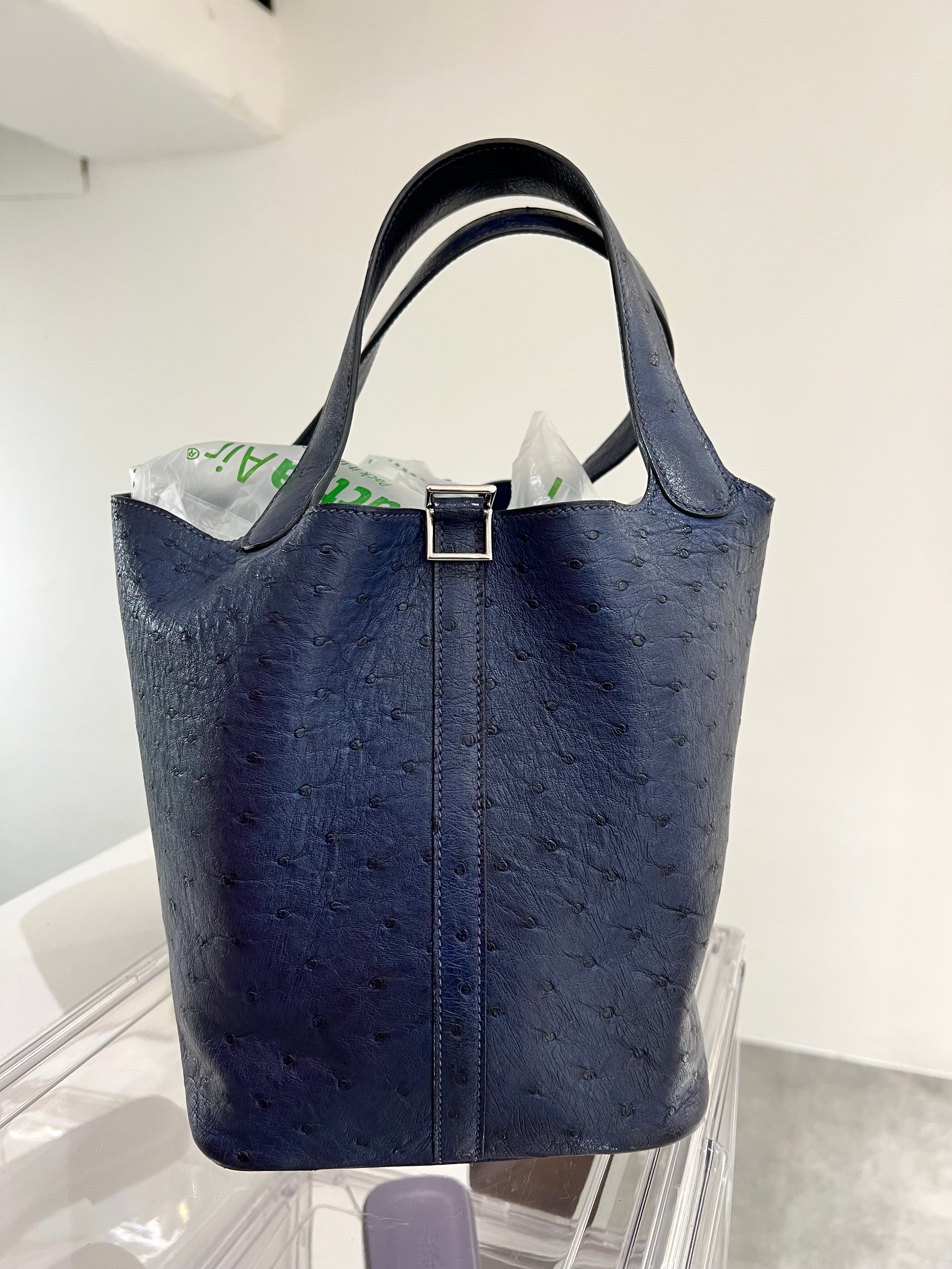 Hermes Picotin 22 Blue Sapphire Ostrich PHW #TBC - Dustbag, lockset SYCH4184