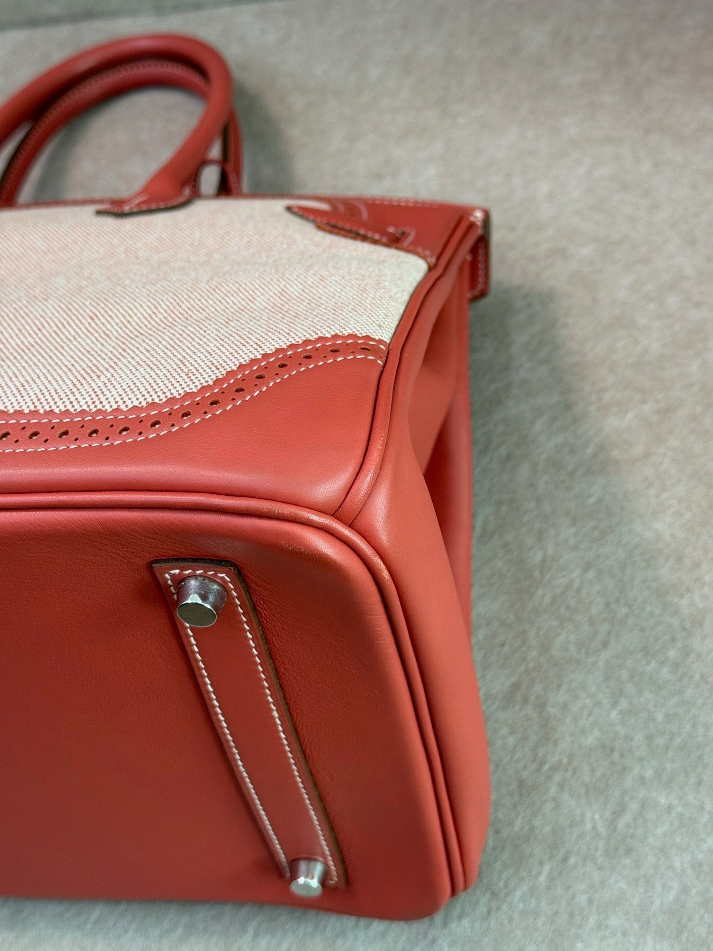 Hermès Birkin 35 Ghillies Sanguine Toile Canvas & Swift Leather Palladium Hardware