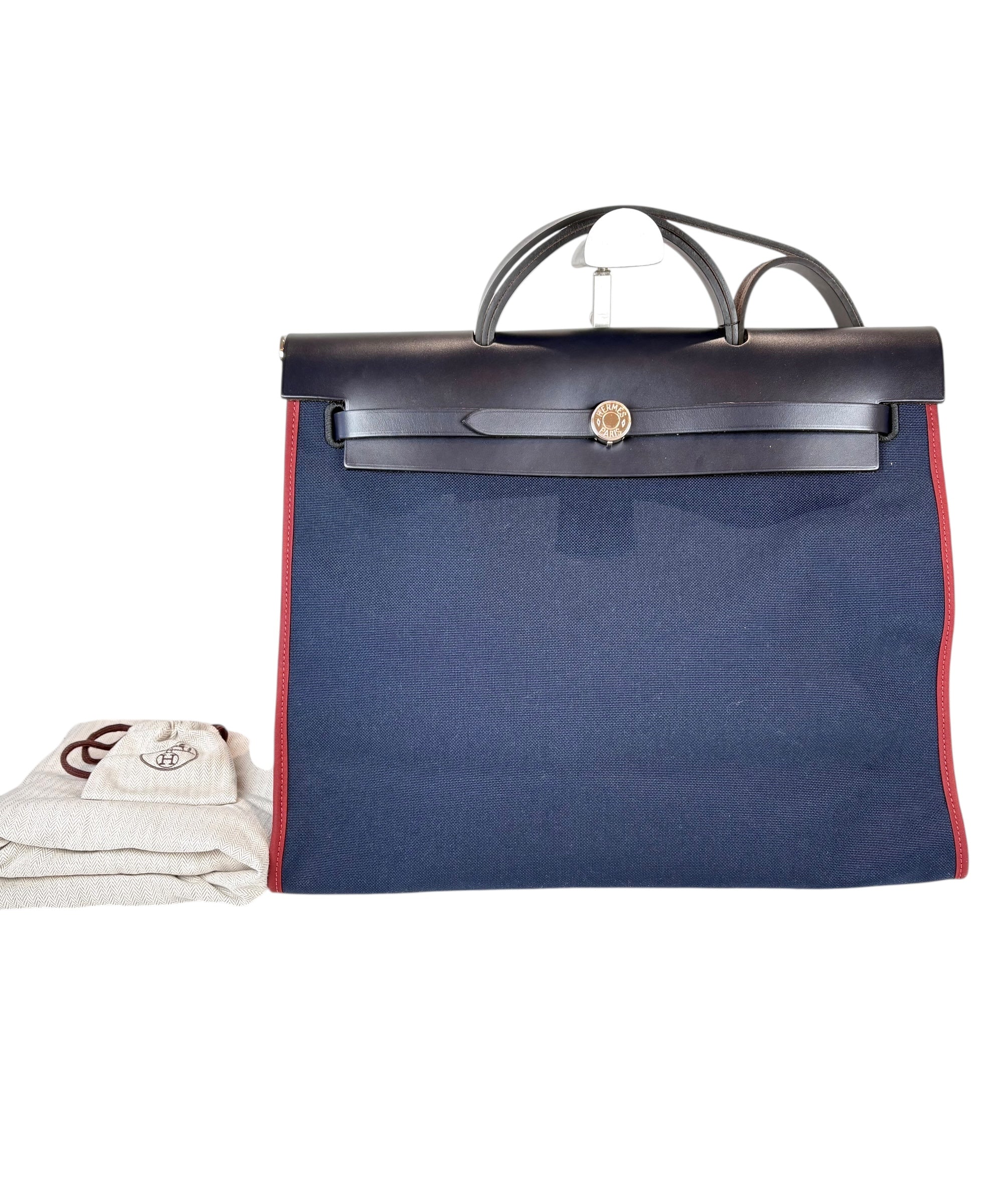 Hermes Herbag Zip 39 Navy with Red Trim Bag