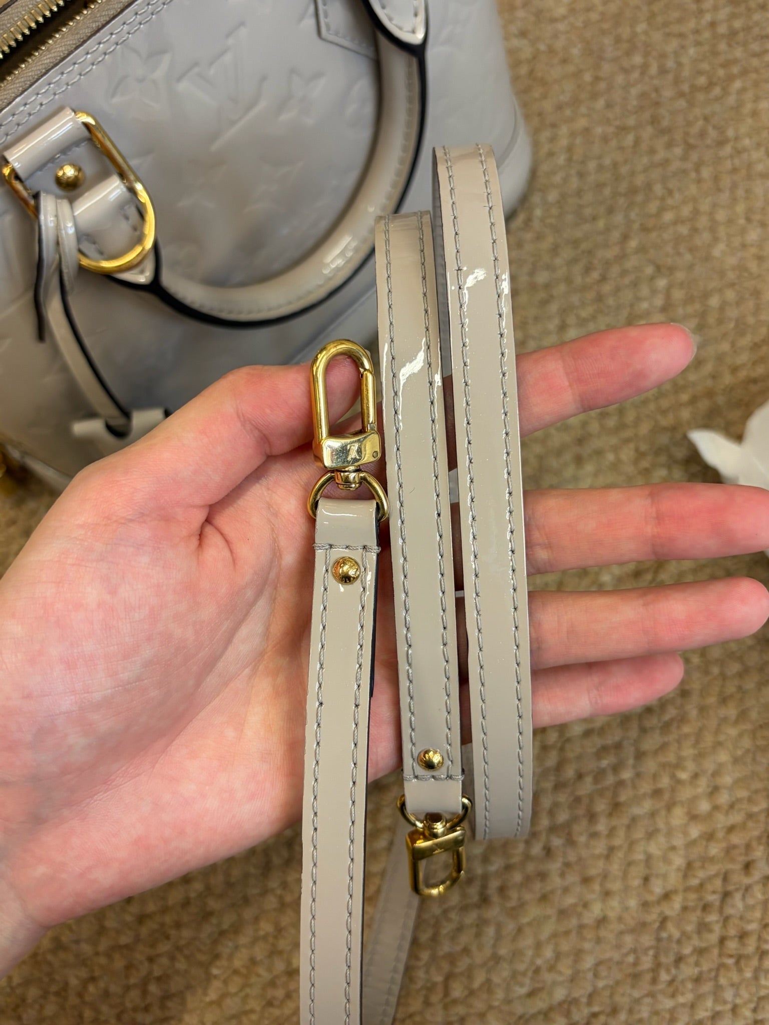 Louis Vuitton Alma BB Grey Patent Leather