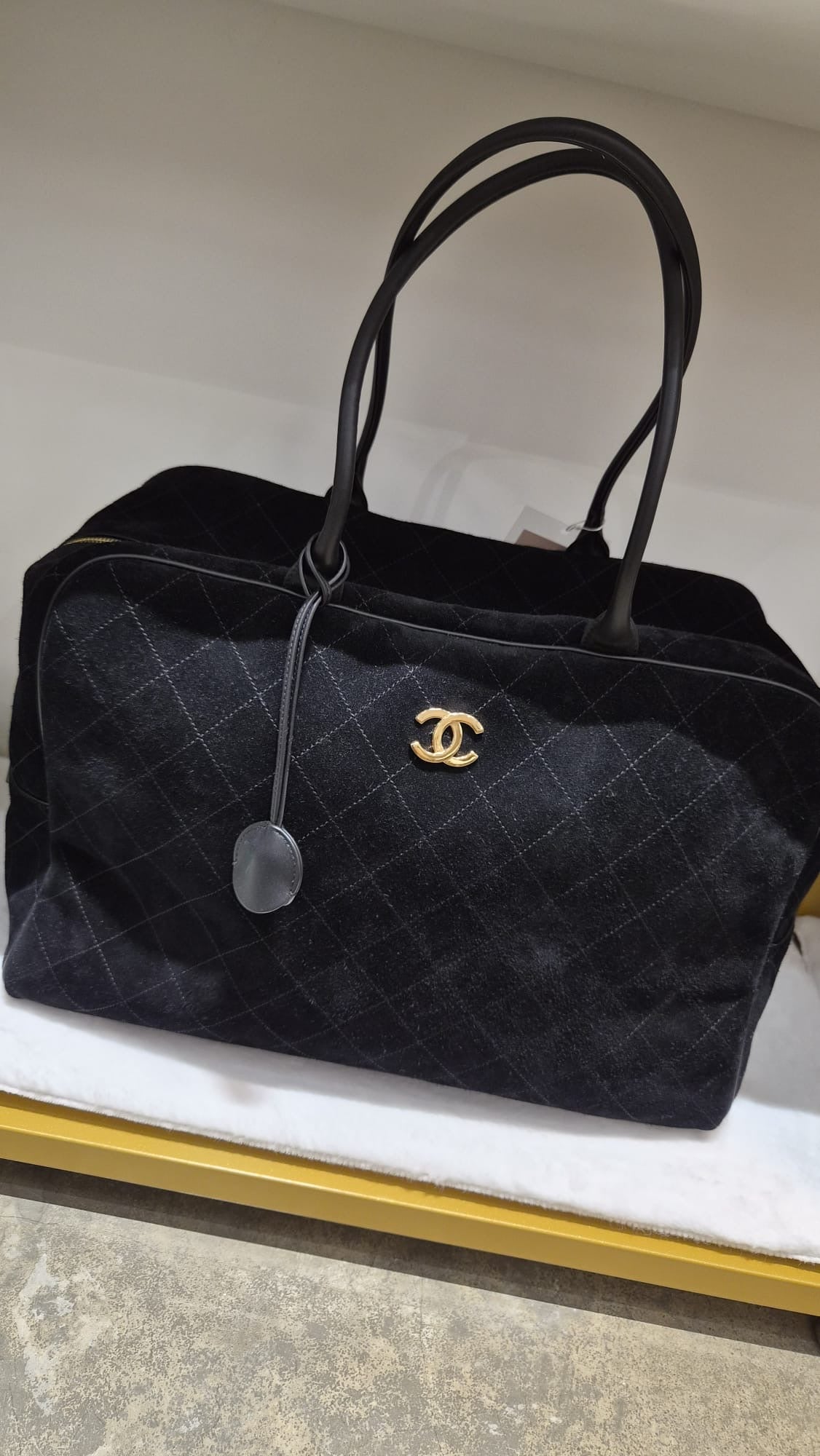 Chanel Maxi Suede Bowling Bag Black GHW SYC1926