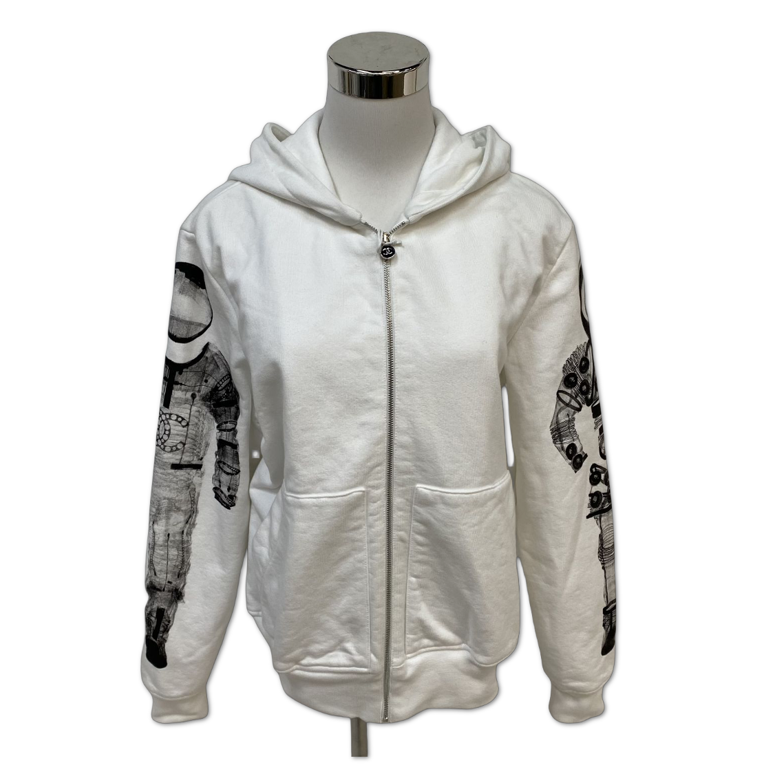 Chanel White Astronaut Sleeve Graphic Zip-Up Hoodie size 40 HZ1261250756
