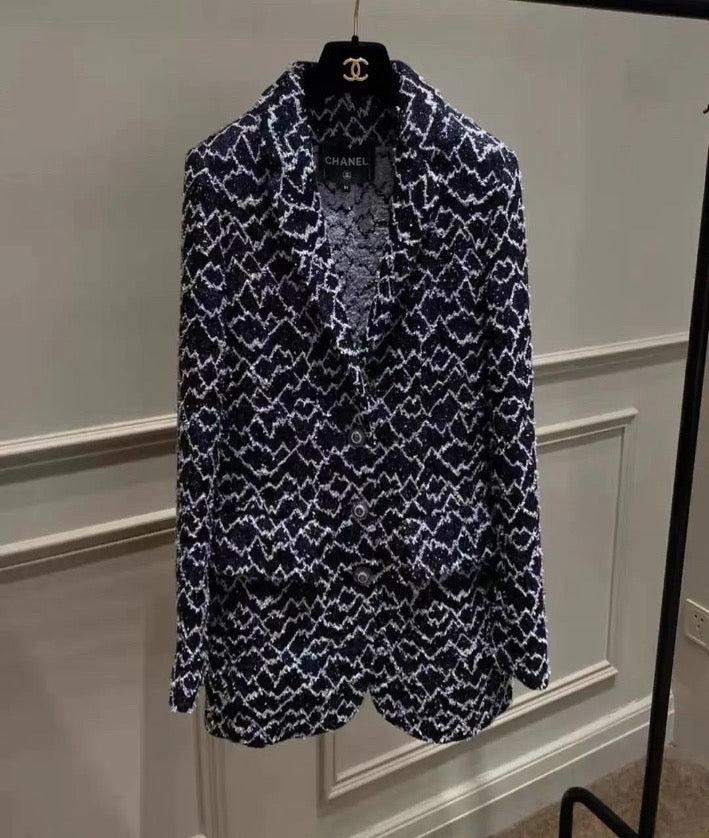 Chanel 2019 Snow Collection Blue Tweed Jacket, Size 38 SYCC2097