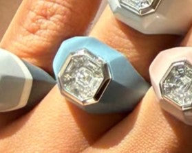 18k Pinky Ring Chunky w/ Light Blue Enamel (setting only) SABSET014