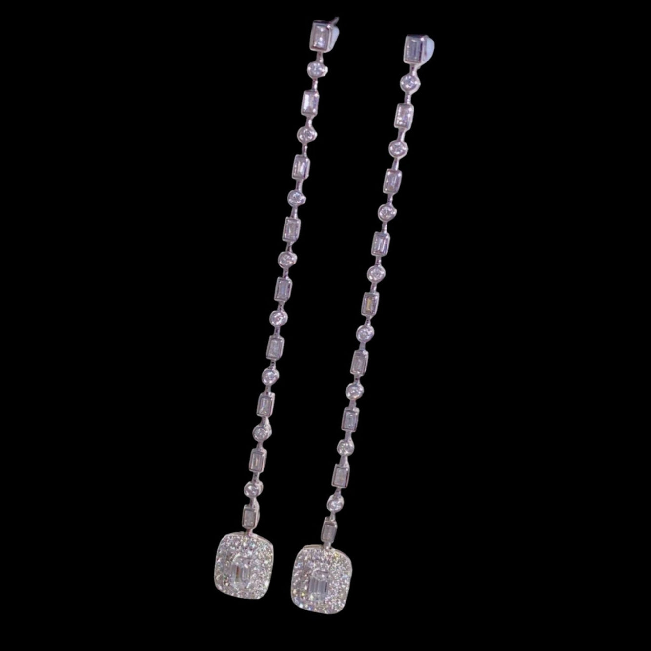 0.40ct & 0.96ct White Diamond Long Emerald Cut Earrings set in 18K White Gold
