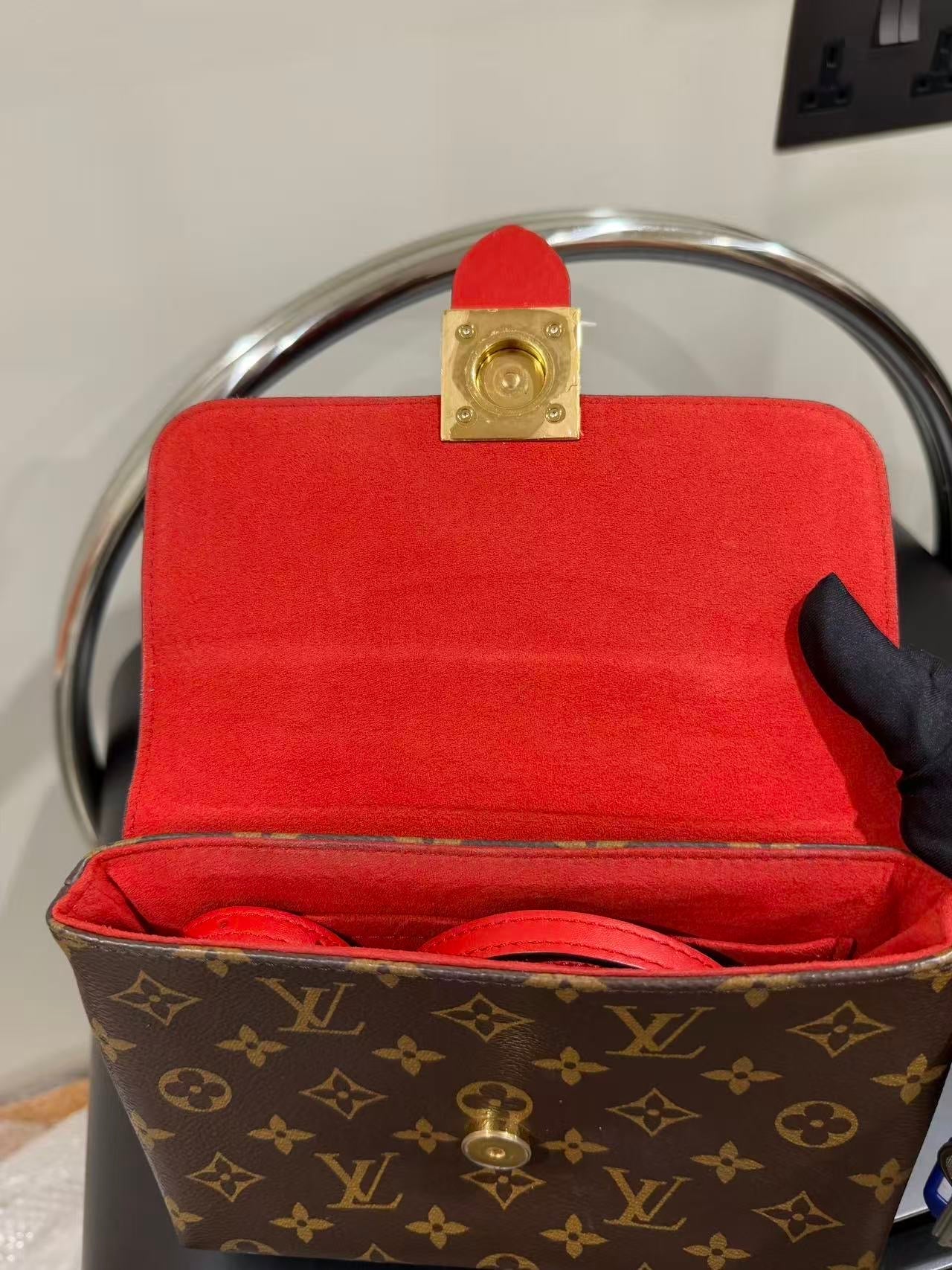 Louis Vuitton Locky BB | Monogram & Red Leather Mini Top Handle Bag