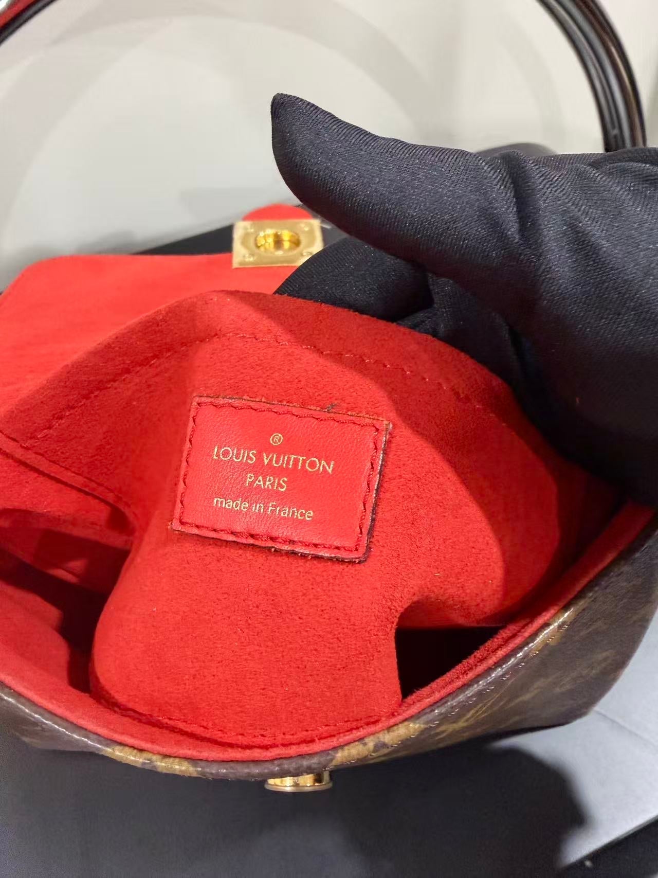 Louis Vuitton Locky BB | Monogram & Red Leather Mini Top Handle Bag