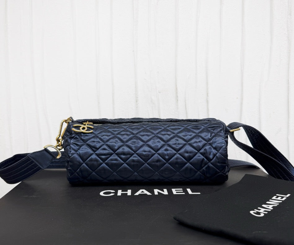 Chanel Deep Sea Blue Nylon Satin Bowling Ball with Diamond Buckle 28 (264 Opening) 22637301
