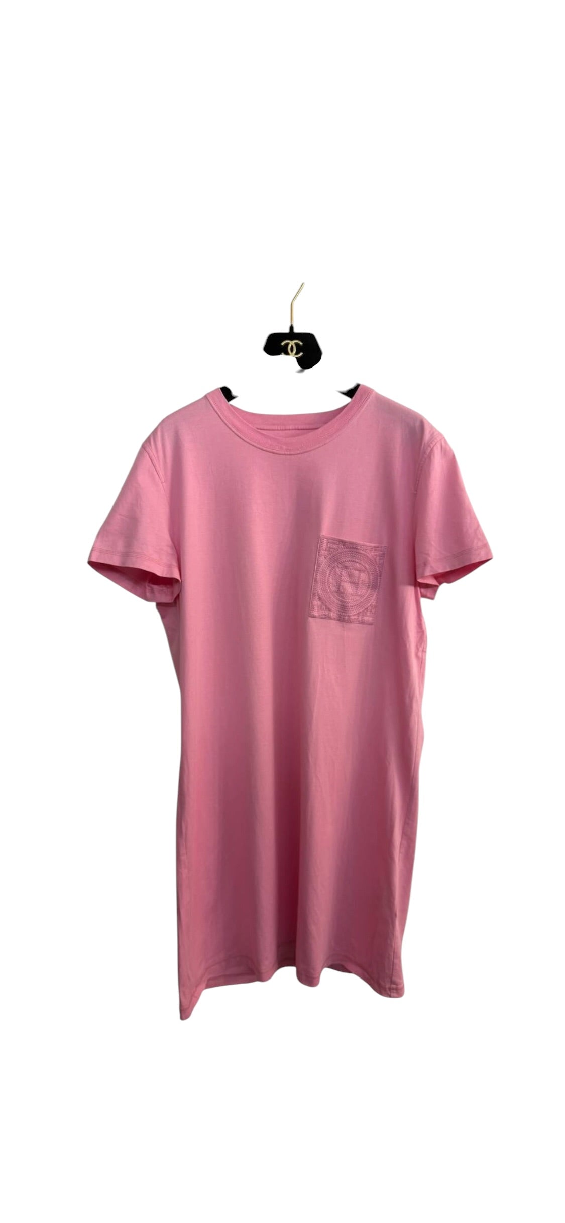 Hermes Embroidered Pocket Dress Pink Sz44 DLT7693