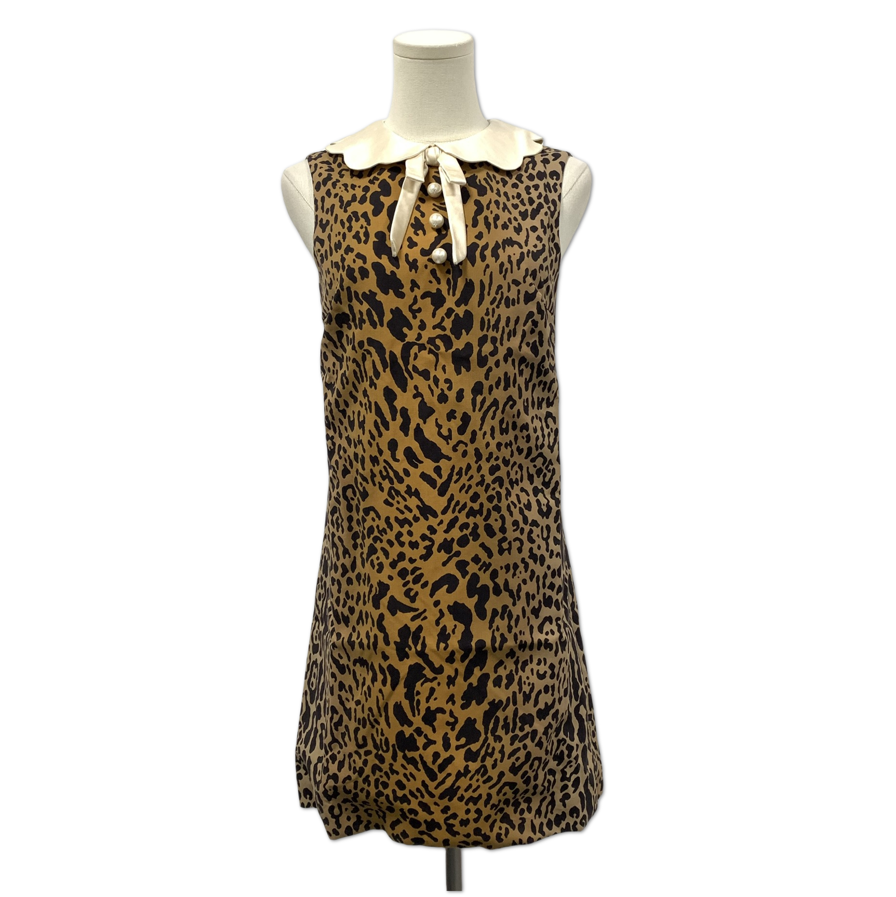 Miu Miu Leopard Print White-Collar Bow Mini Dress size 38 C1361448700