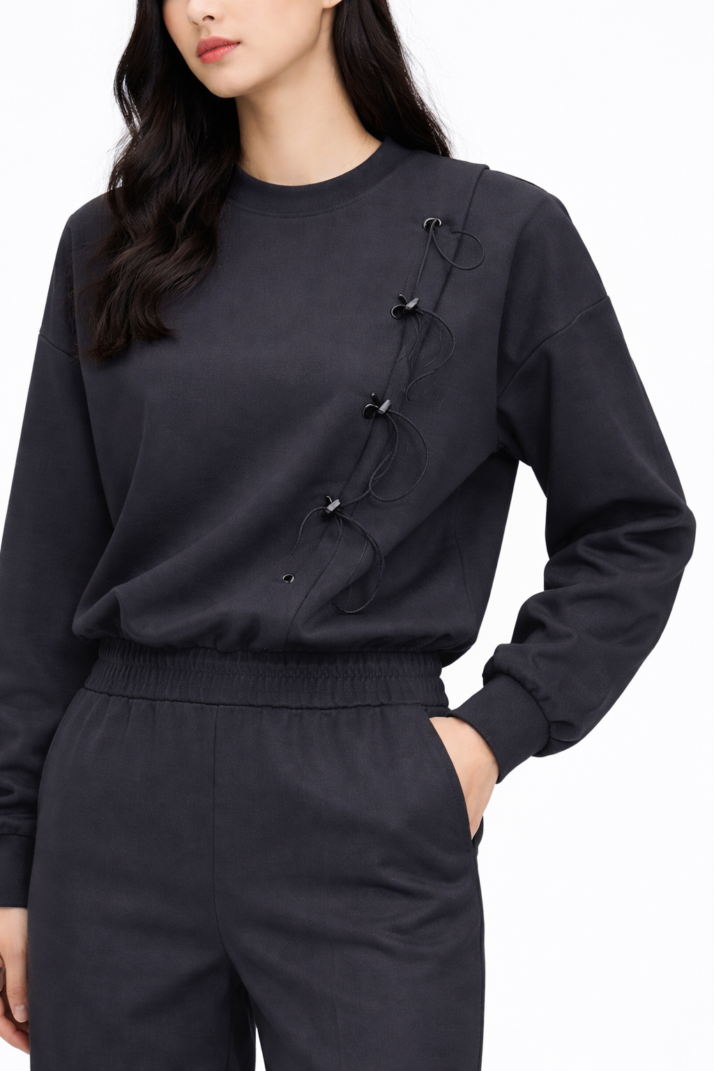 ONE SIDE WAVE STRING LONG SLEEVES TOP (قميص)