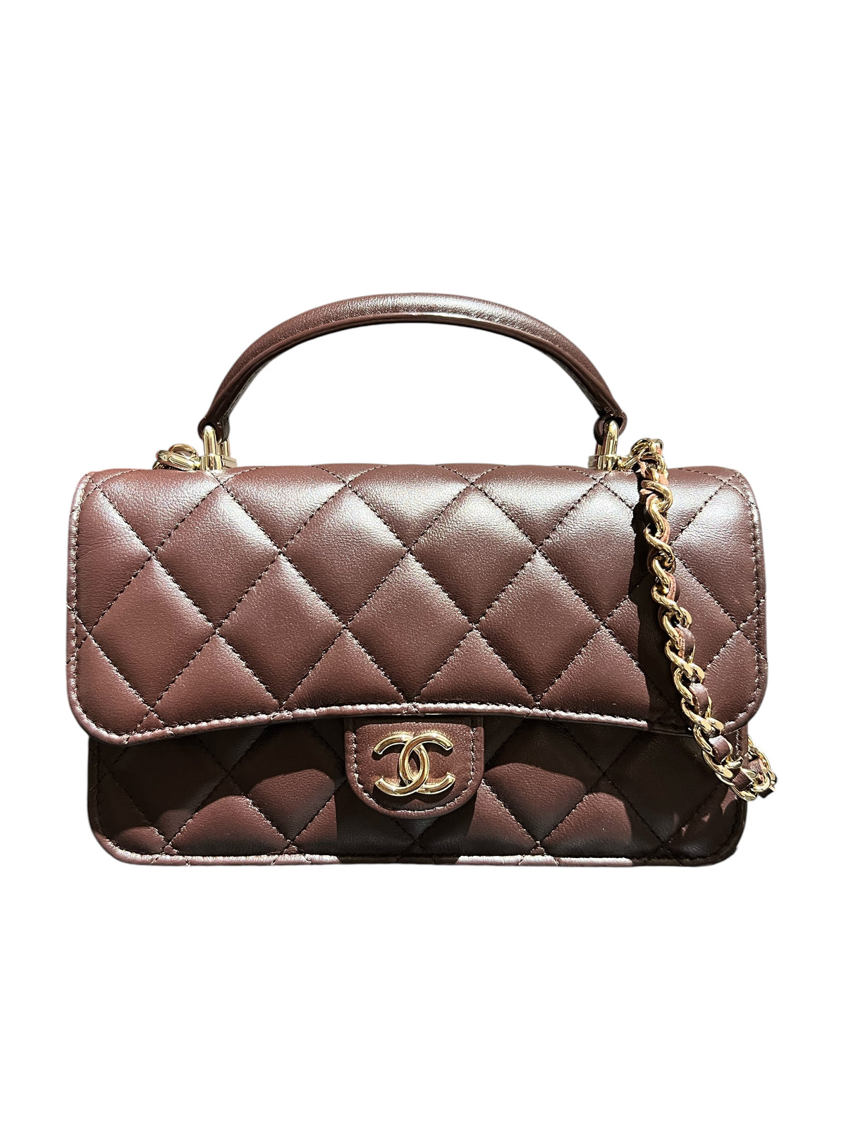 CHANEL DARK BROWN LAMB WALLET ON CHAIN 2000000153094