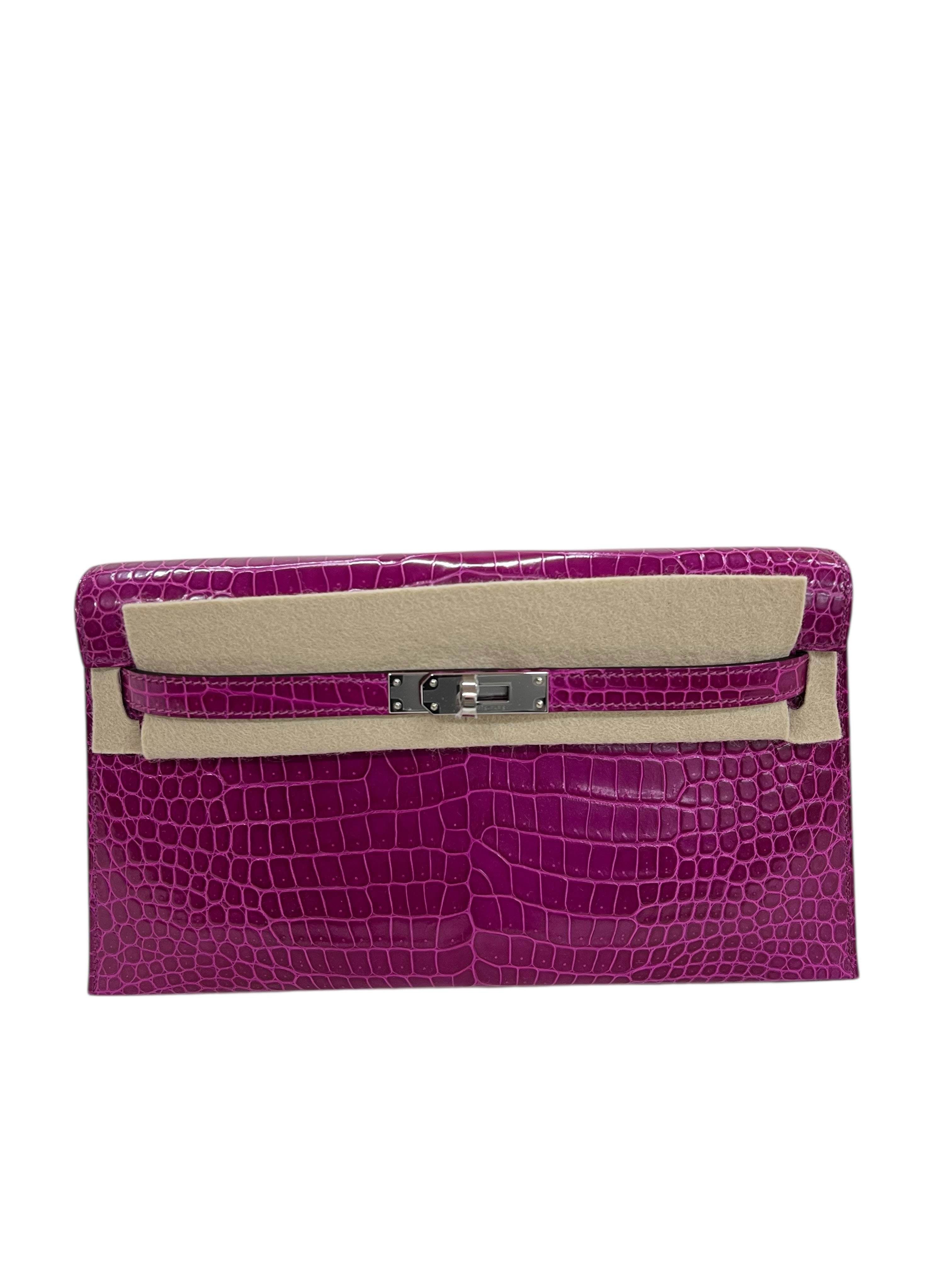 Hermes Kelly Elan Rose Poupre Shiny Porosus PHW #W SKCJB-218399