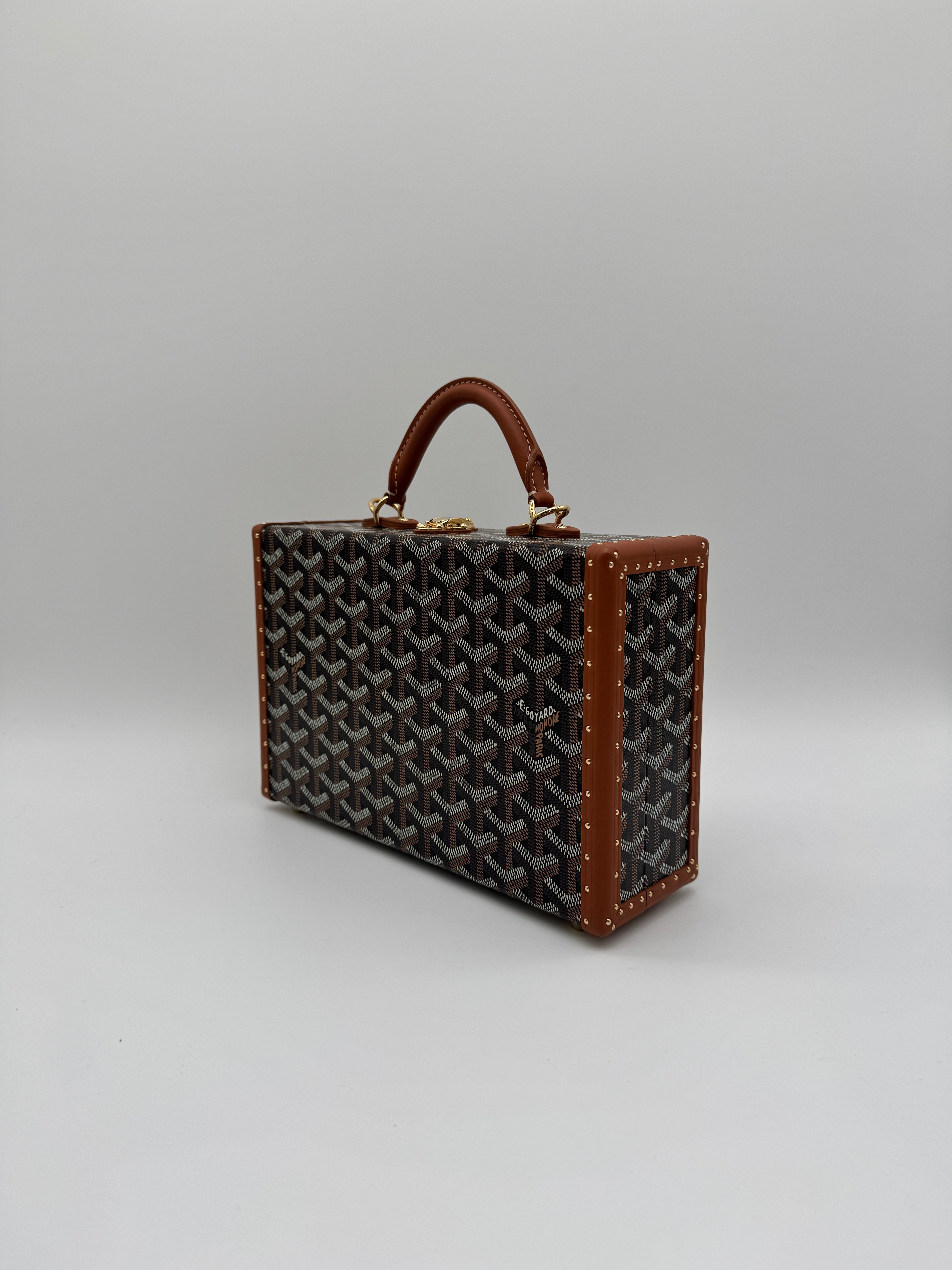 Goyard Grand Hôtel Trunk Bag Black & Tan Gold Hardware