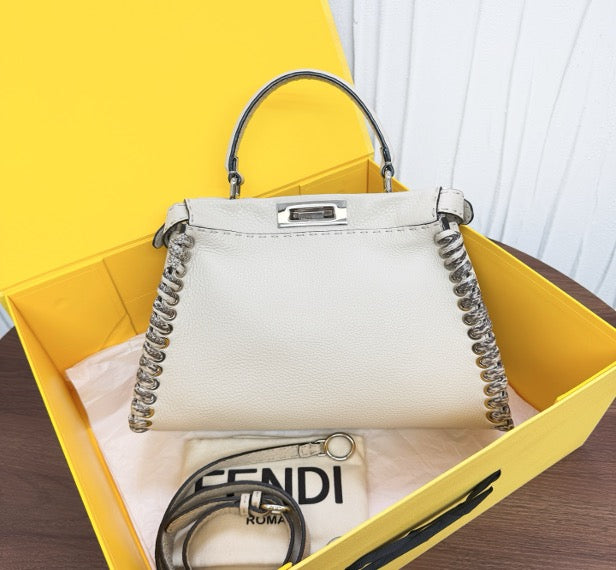 FENDI white patchwork snakeskin peekaboo35 19638605