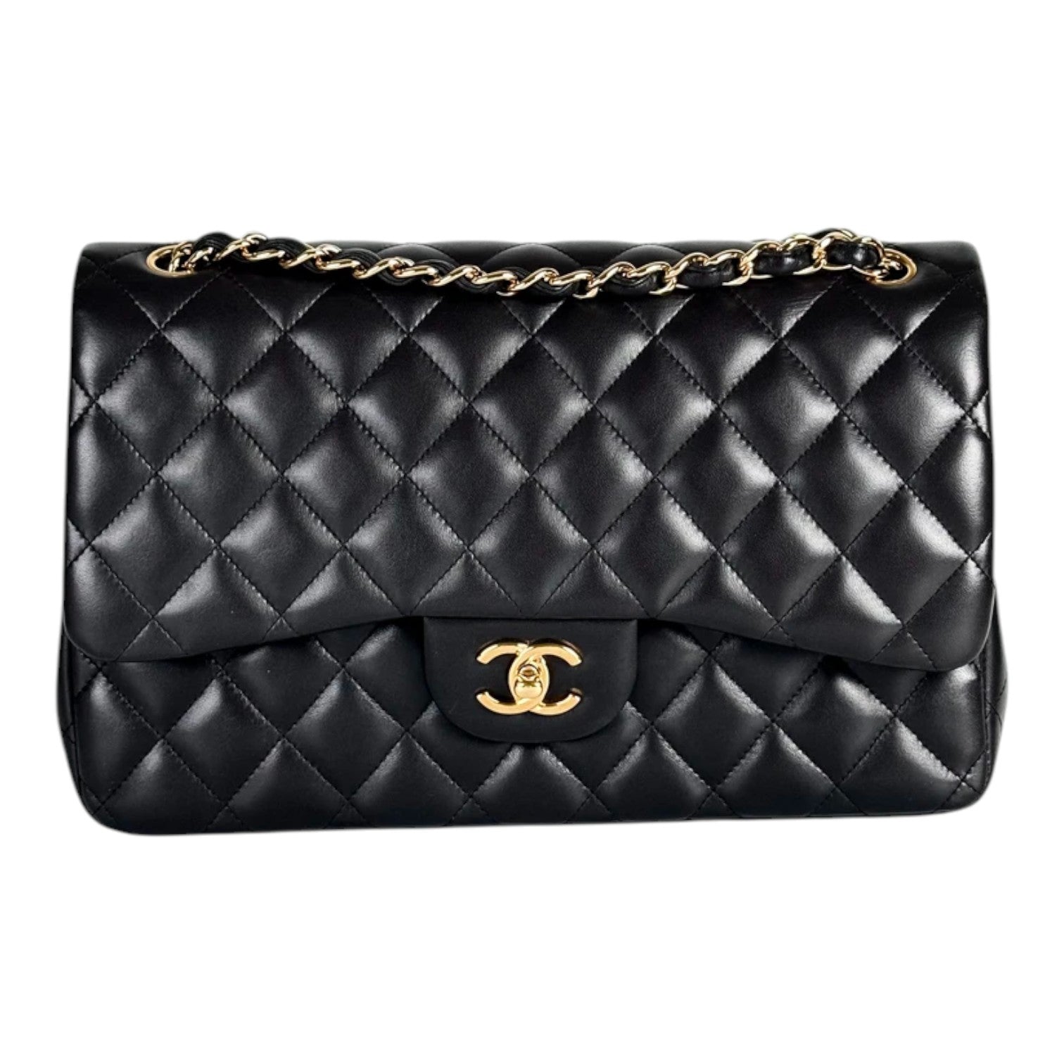 Chanel Black Classic Flap Jumbo Bag with Gold Hardware - Full Set