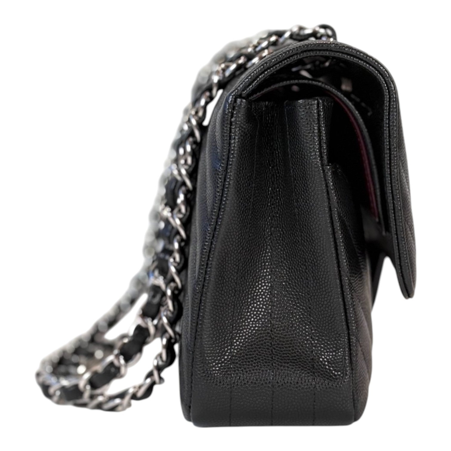 Chanel Classic Flap Medium Black Silver Chevron in Caviar Bag