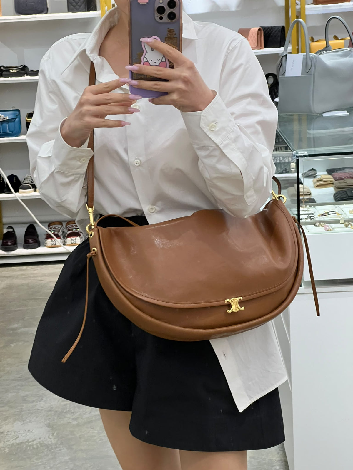 Celine SOFT TRIOMPHE HALFMOON IN SHINY LAMBSKIN SYC2028
