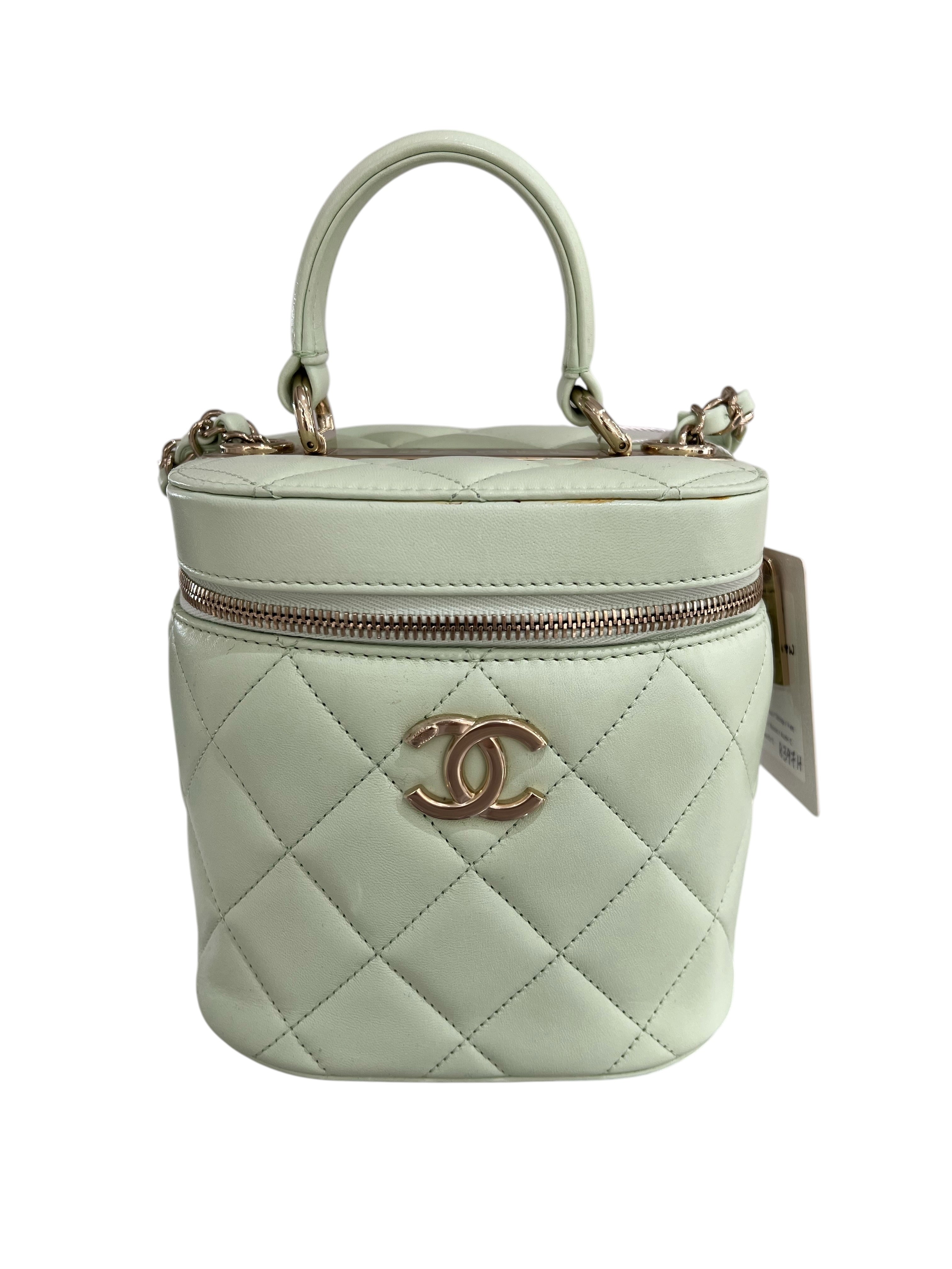 Chanel Trendy Vertical Top Handle Vanity Mint Lambskin LGHW - Full set / Like new SYC8397H