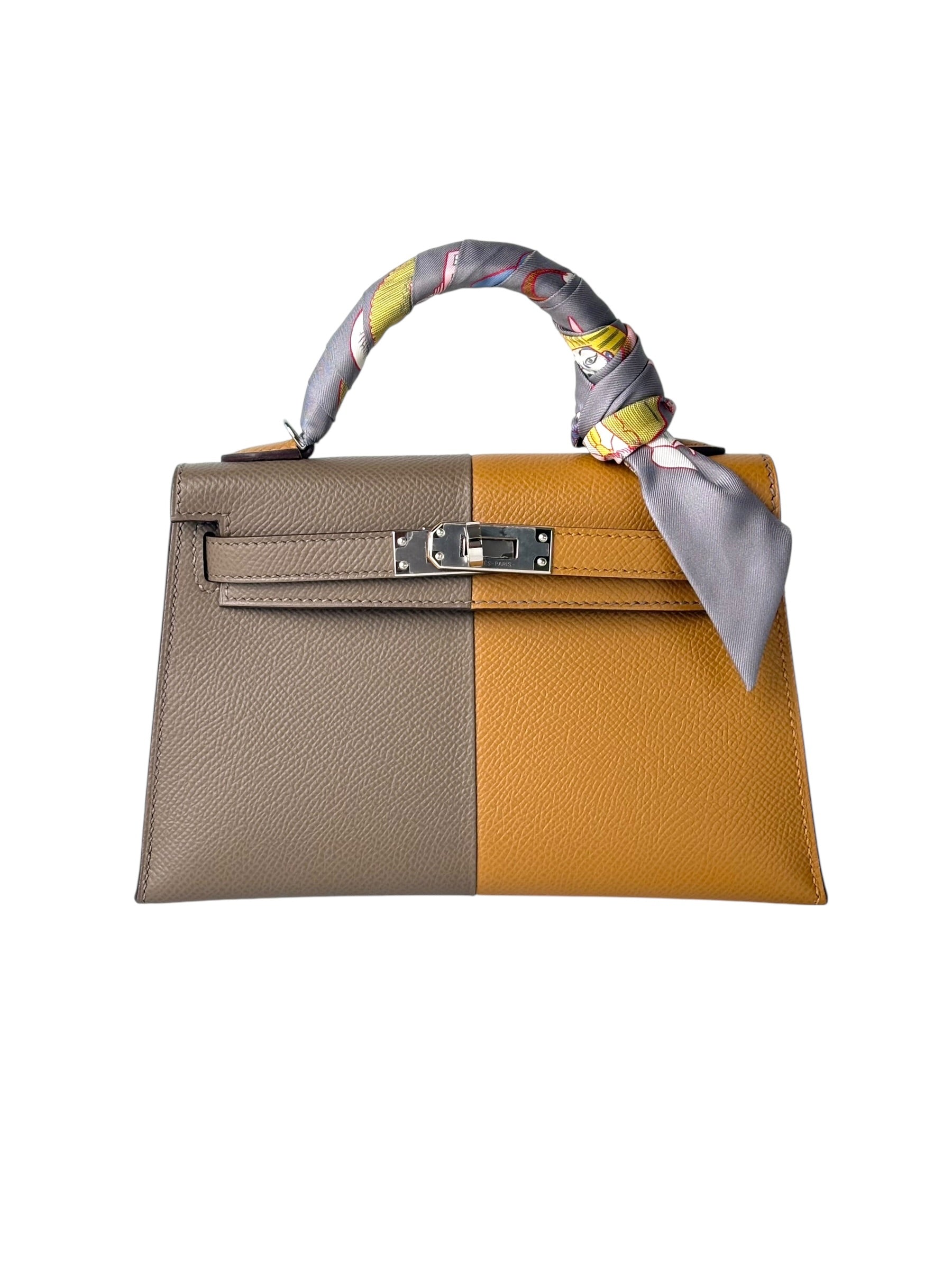 Hermes Limited Edition Kelly Mini Sesame/Etoupe/Blue Indigo in Epsom Leather