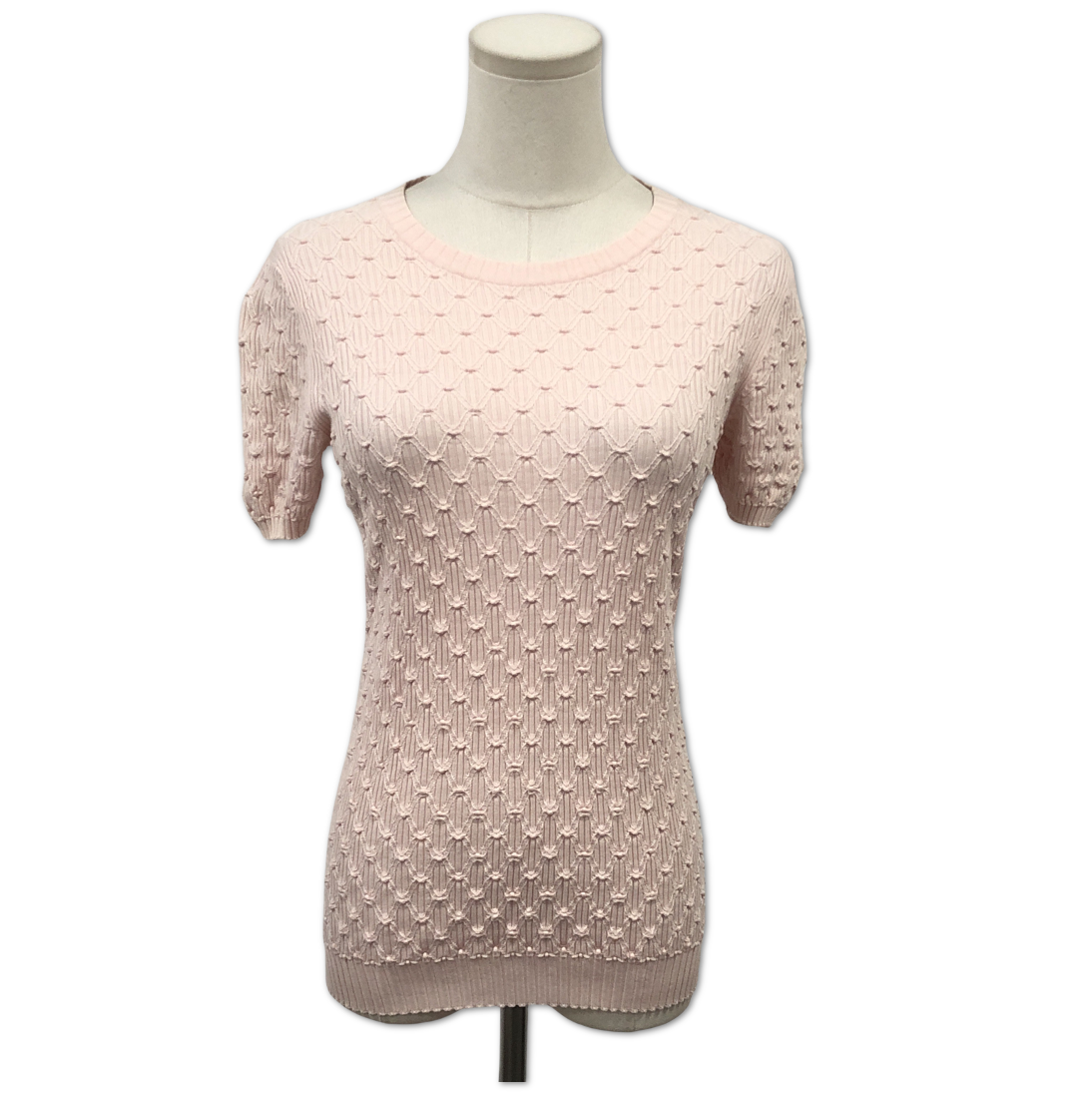 Chanel Light Pink Diamond Geometric Textured Short-Sleeve Knit Top size 38 C1363420336