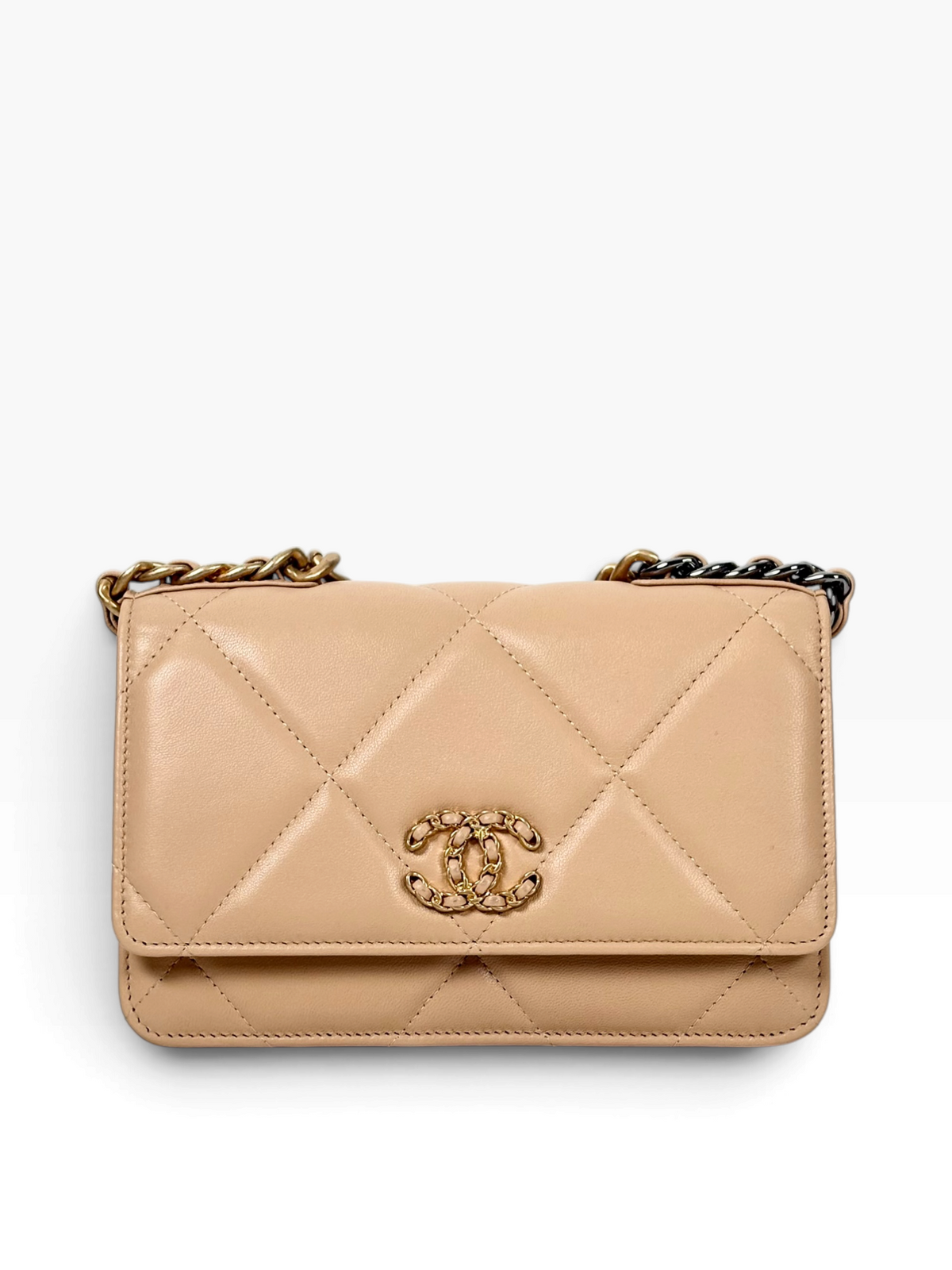 Chanel 19 Beige Wallet On Chain Bag in Lambskin - Full Set