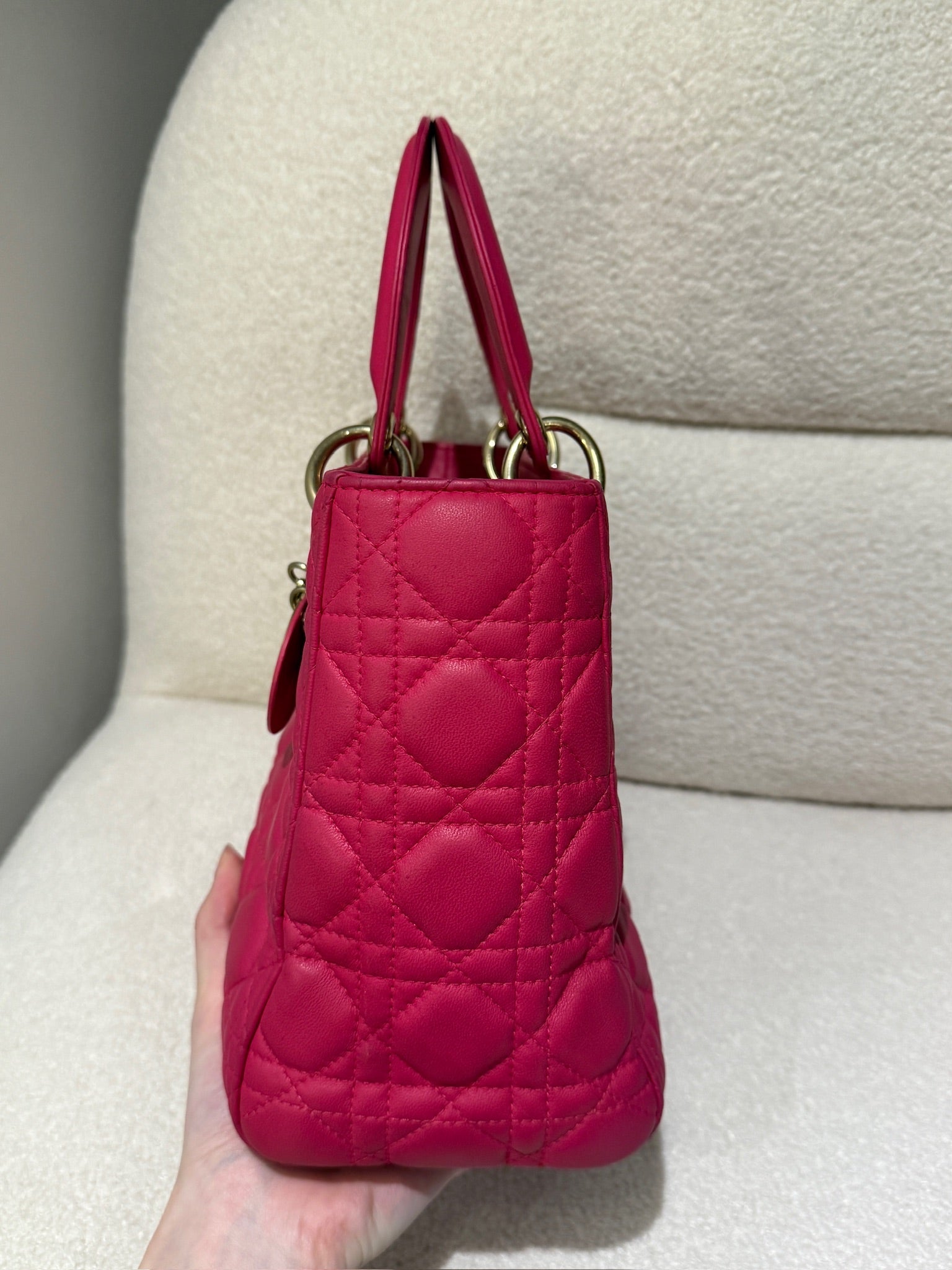 Dior Lady Dior Fuchsia Medium Handbag with Detachable Strap