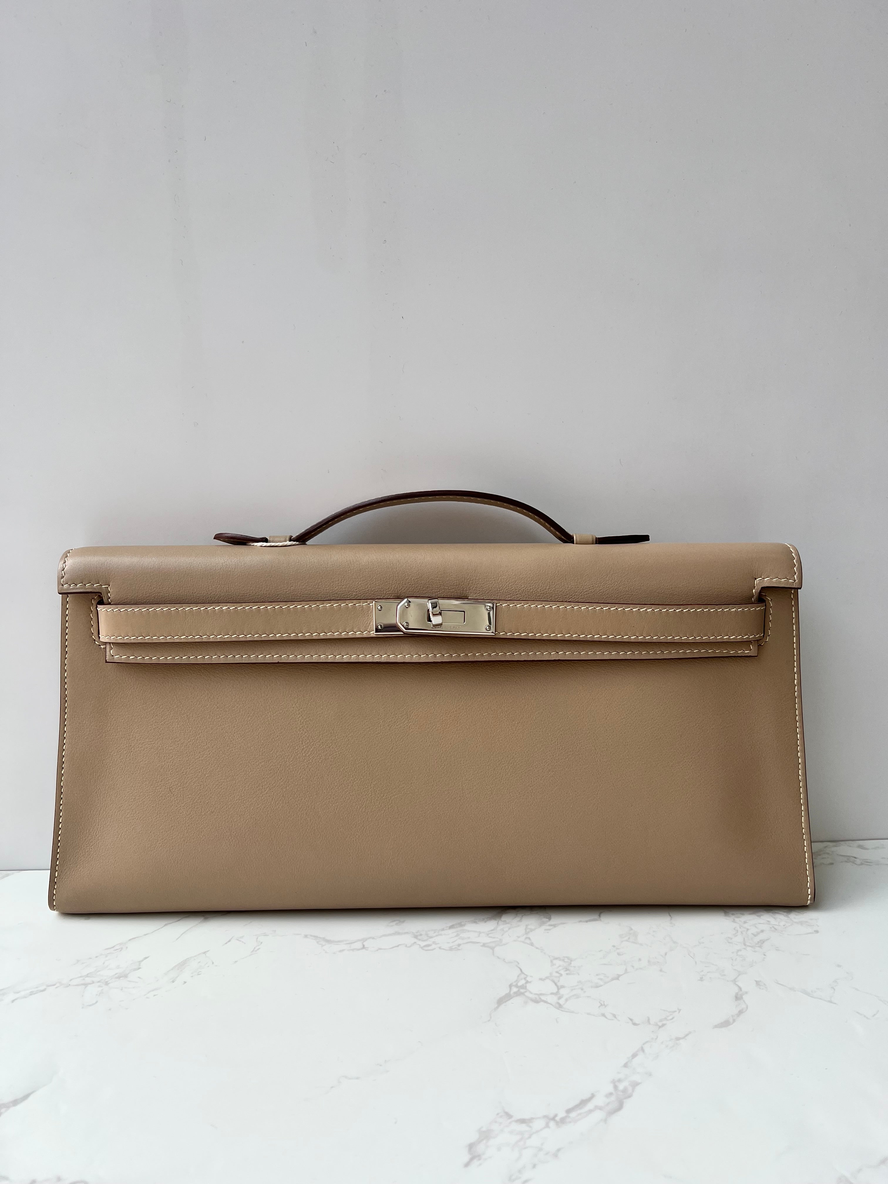 Hermes Kelly Longue Gris Argile Swift PHW #L SYCF0302SK