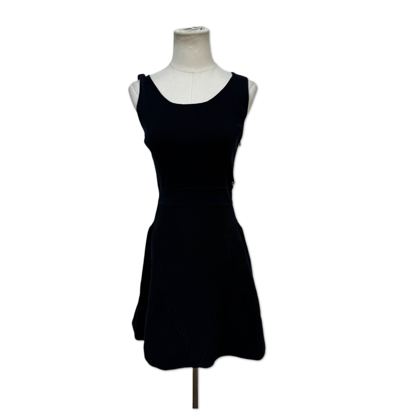 Chanel Black Sleeveless Ribbed Knit A-Line Mini Dress size 36 C14413612465