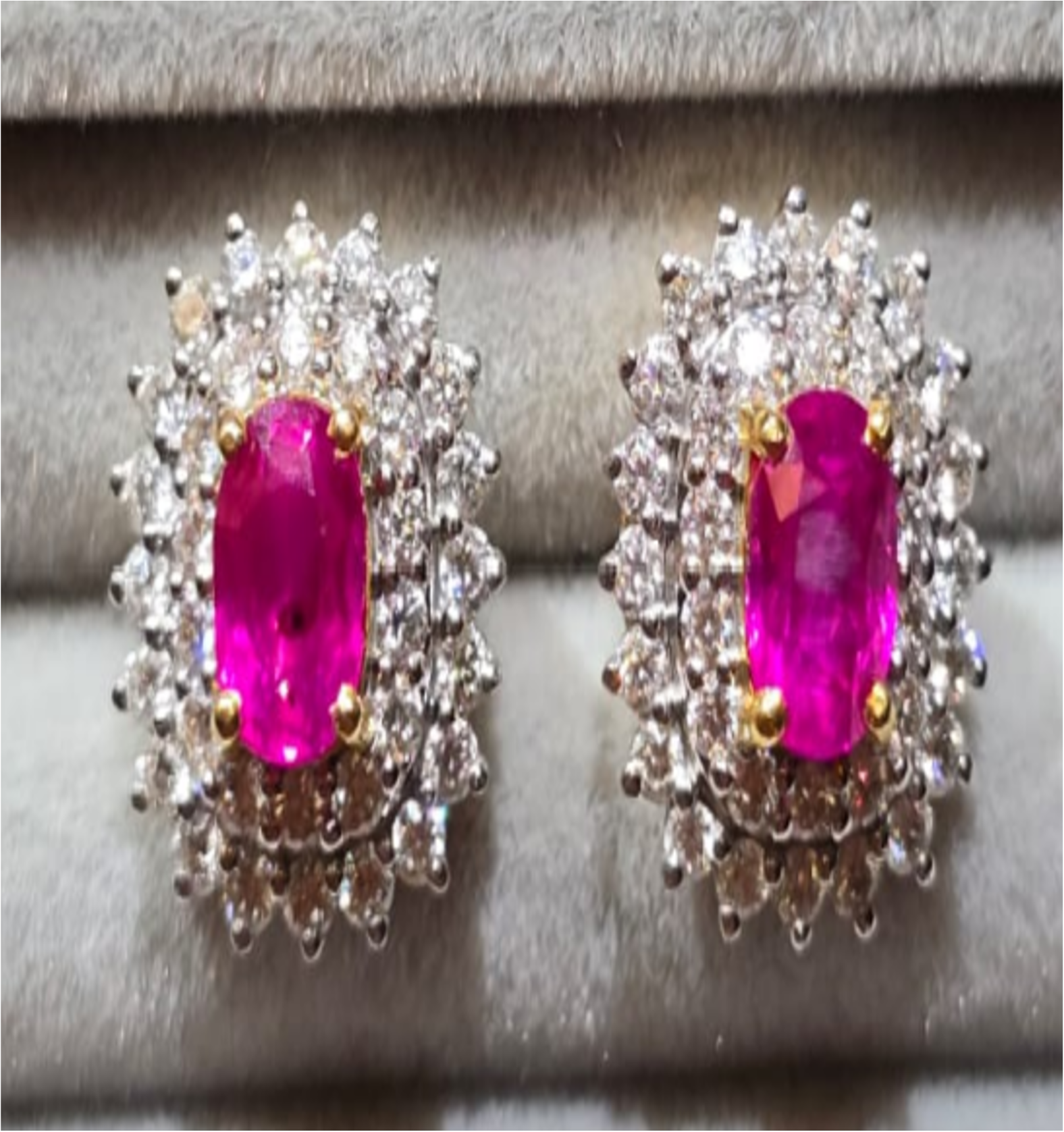 1.42ct Unheated Burma Ruby Earrings with natural diamonds in 18K gold SYCB74