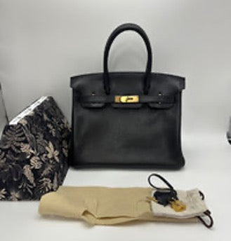 HERMES Birkin 30 Black Gold TN Leather Handbag 3072604244145
