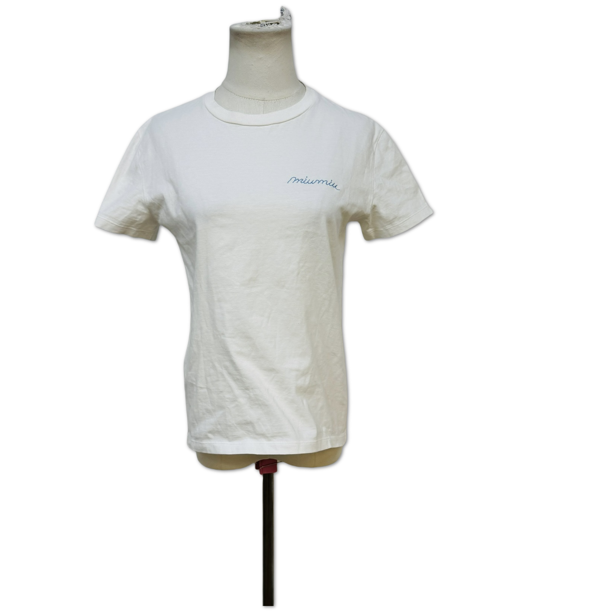 Miu Miu White Script Embroidered Logo T-Shirt size S C14419154724