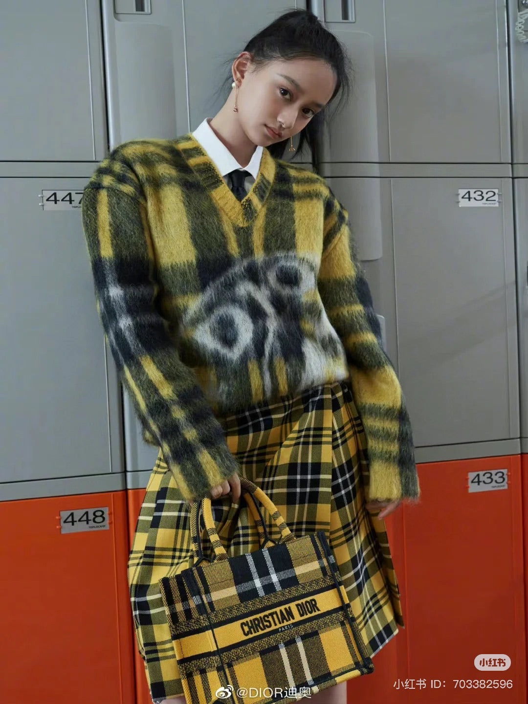 Christian Dior Yellow Plaid Mohair Cardigan Sweater