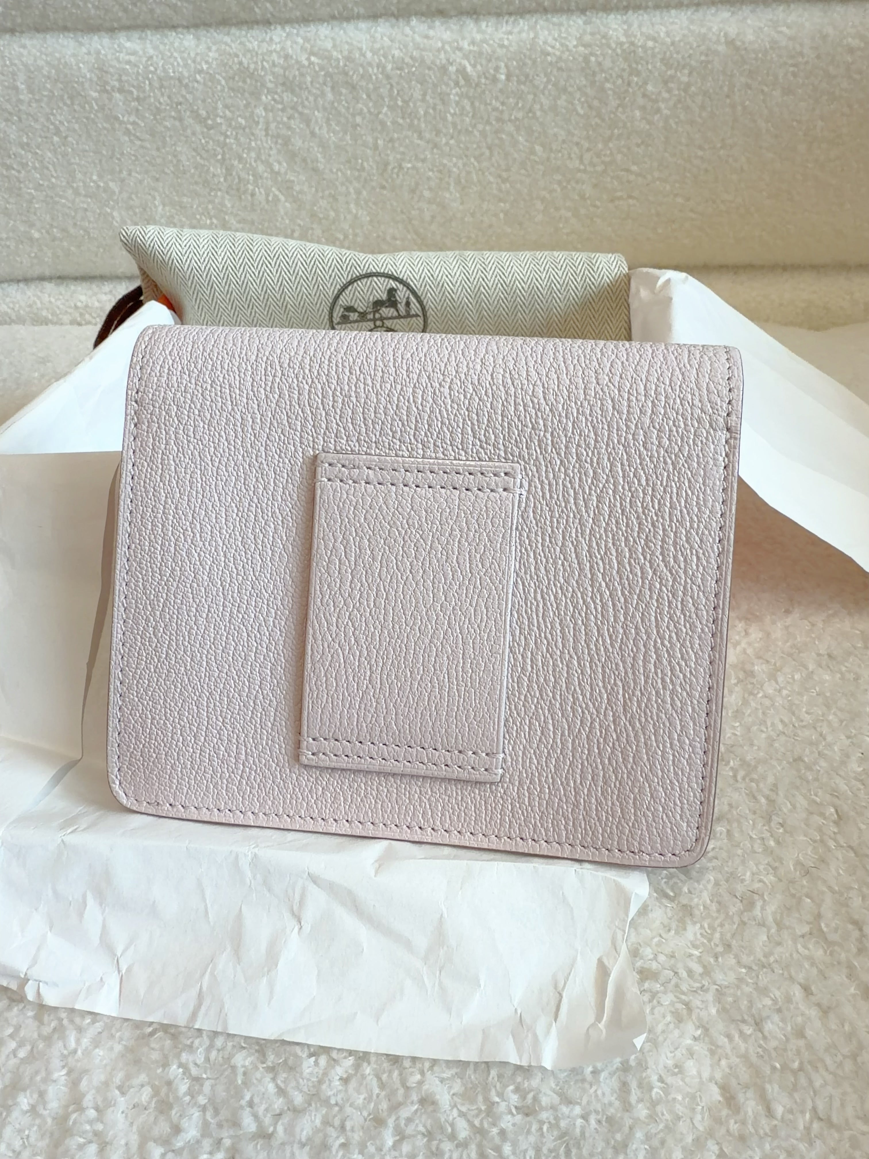 Hermès Mauve Pale Chèvre Mysore Roulis Slim wallet