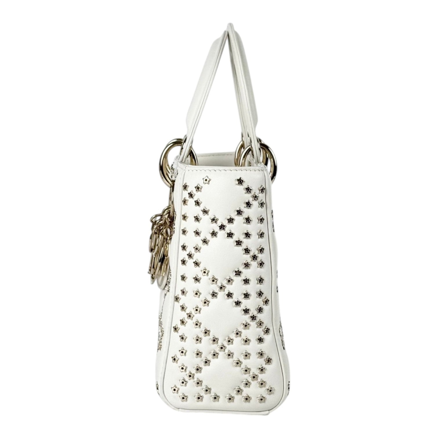 Dior Small Light Cream Lady Dior with Gold Star Studs