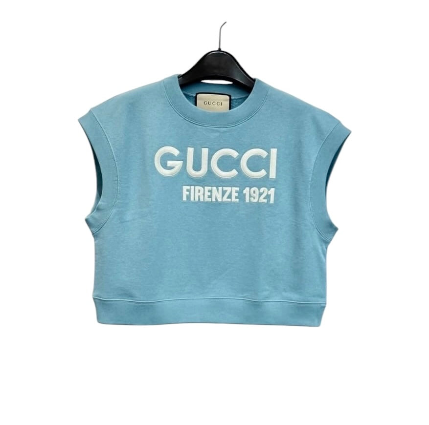 Gucci Light Blue Jersey Cropped Sweatshirt Sz XS SYCYA121