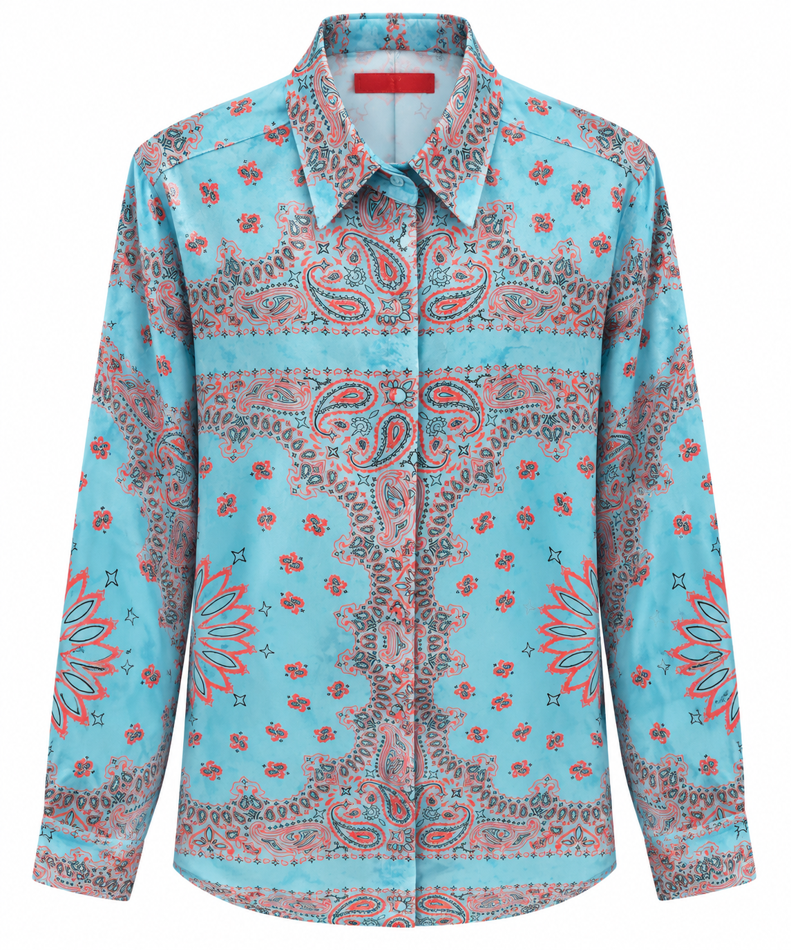 SHIRT BIANCA VELVET TURQUOISE RED ROLL UP SILK SLEEVES MCL13374
