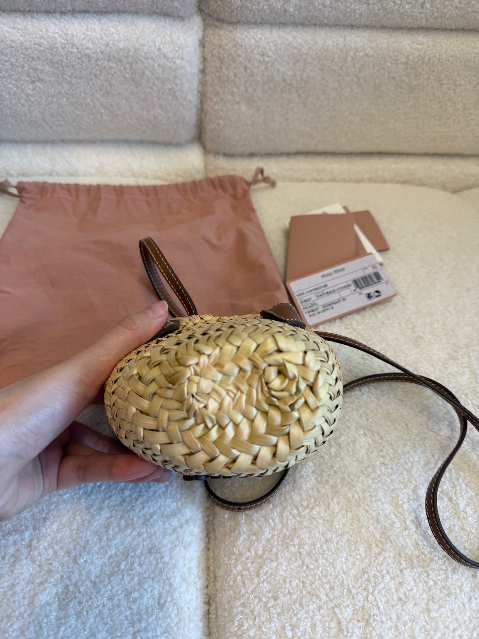 Miu Miu Palmito Lettering Woven Basket Bag