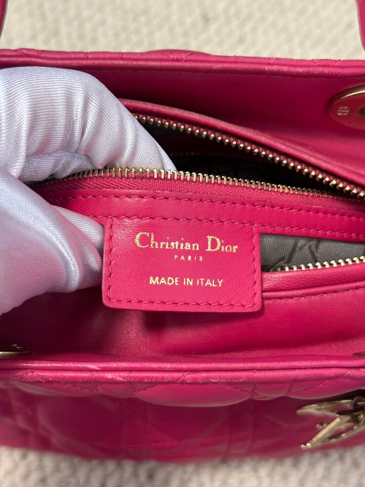 Dior Lady Dior Fuchsia Medium Handbag with Detachable Strap