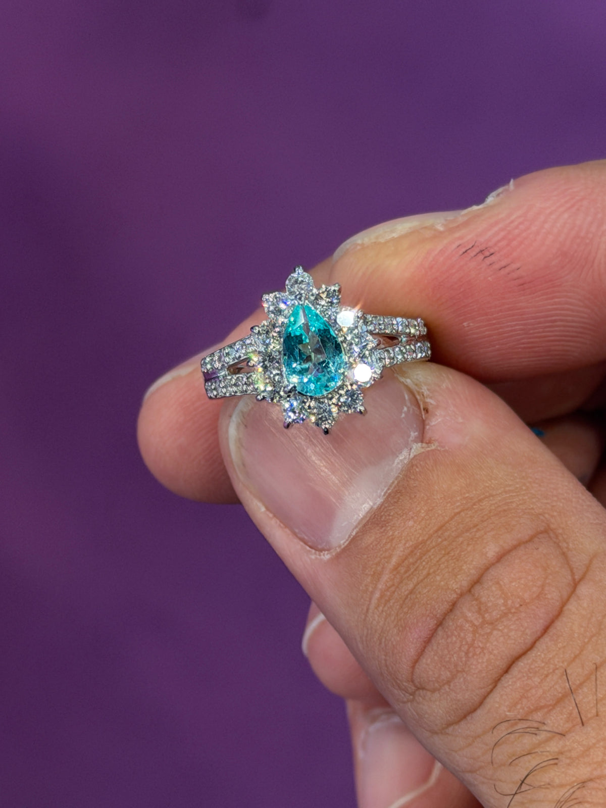 Platinum Paraiba and Diamond Ring 0.75ct size 5.5 GIA Cert