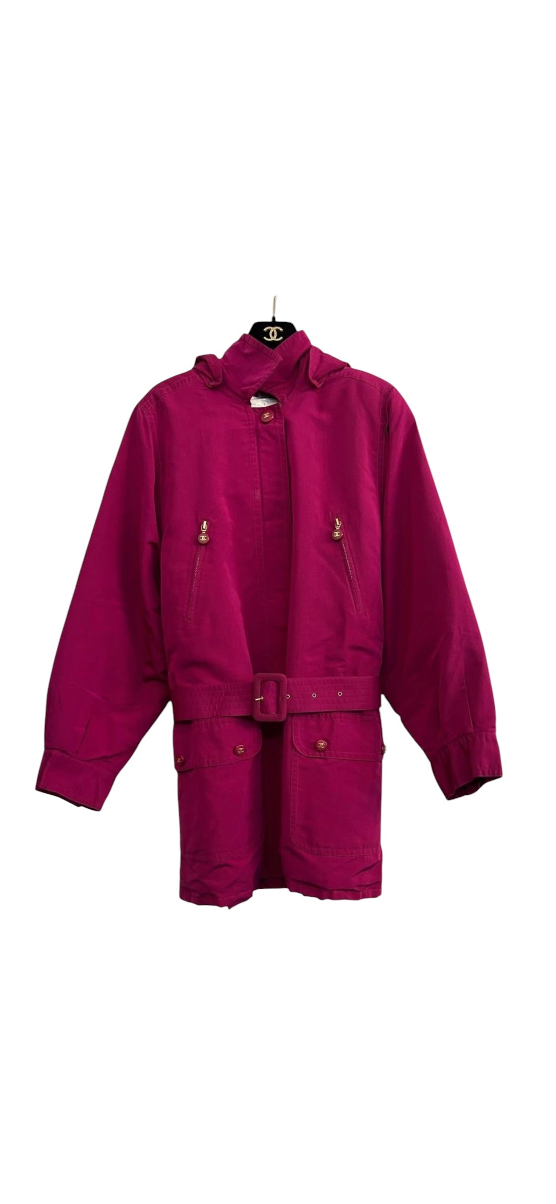 Chanel CC Hoodie Jacket Berry Red Sz38 DLT8190